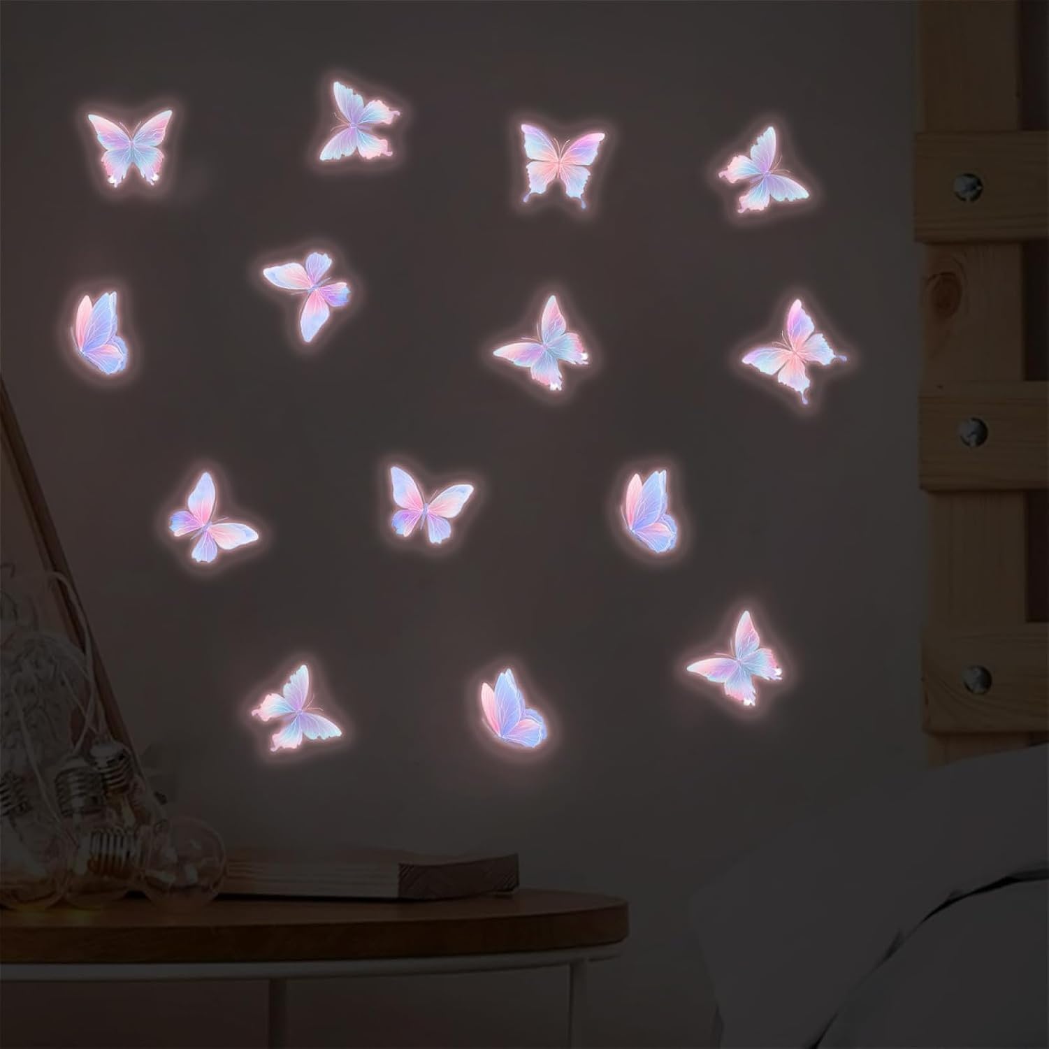 Naklejki ścienne fluorescencyjne motyl dekoracja do sypialni, samoprzylepne ozdoby na ścianę, naklejki do pokoju dziecka, salonu, biura, 2pcs, 2pcs
