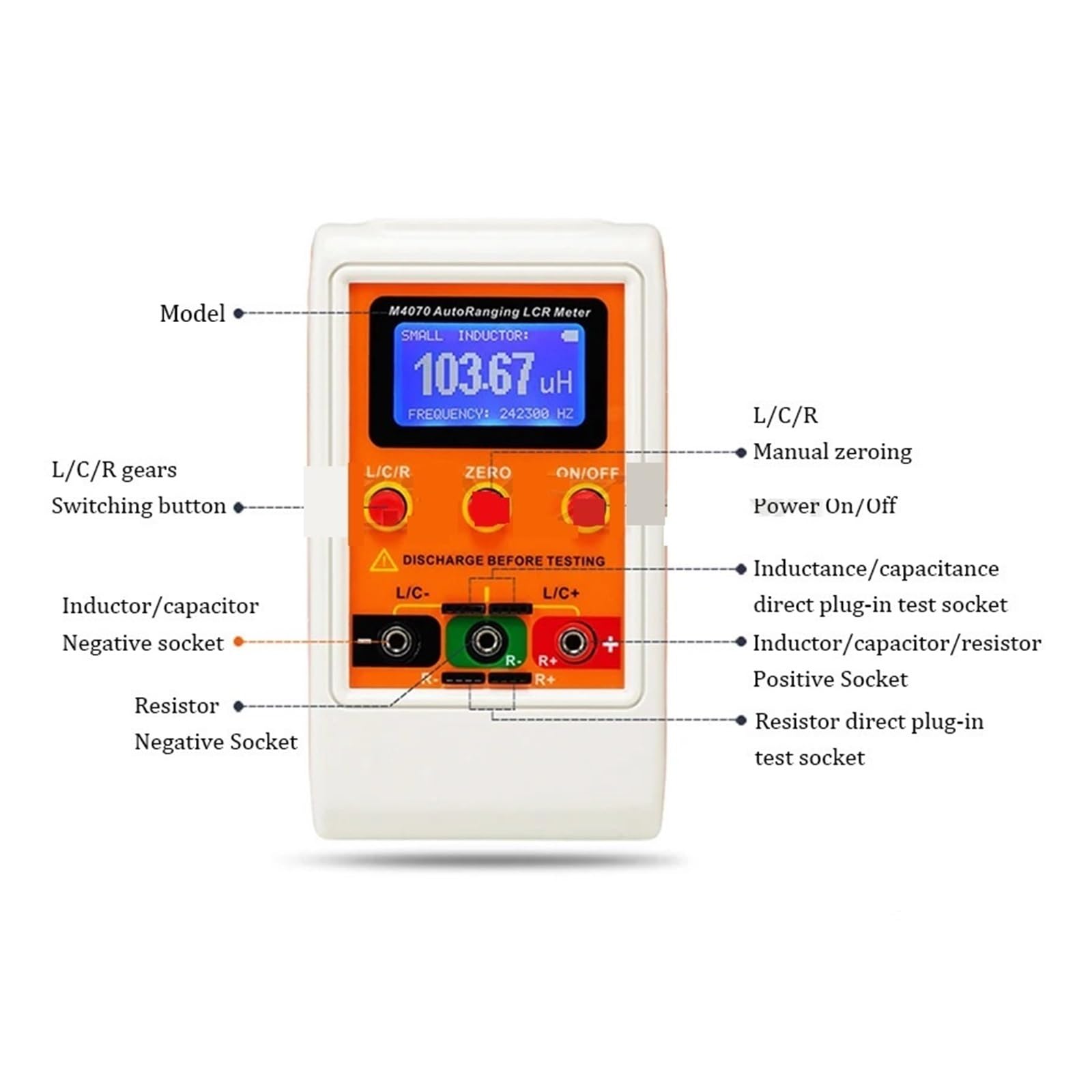 LCR Meter, Medidor de puente LCR de rango automático, LCD, recargable, medidor de capacitancia e inductancia digital, rango amplio, 100 h, 100 mF, 20 MR, M4070(M4070)