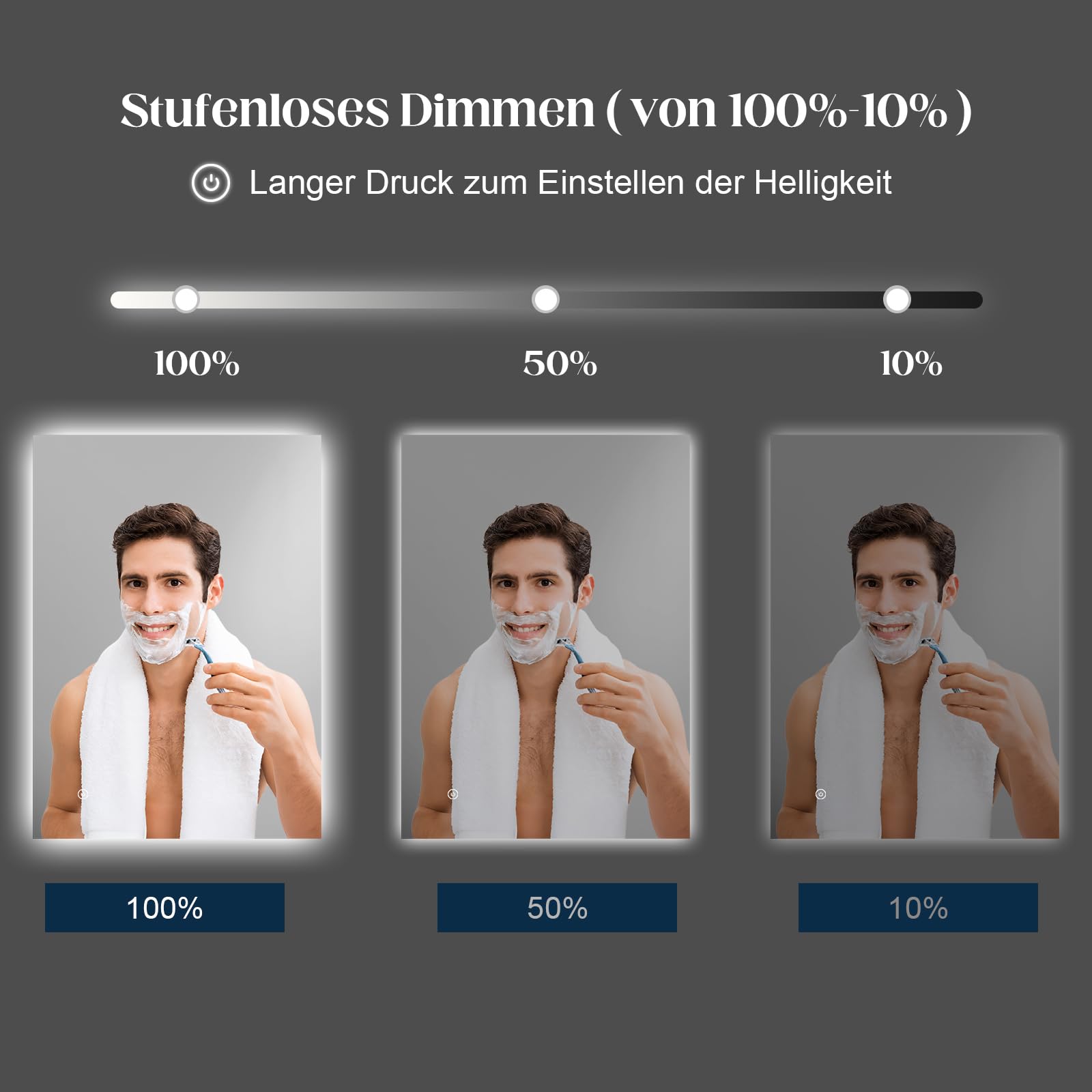 Spiegel-mit-Beleuchtung 50x70cm - Badezimmerspiegel Badspiegel-mit-Beleuchtung, Touch Schalter, 3 Lichtfarben, Dimmbar LED-Spiegel-Bad