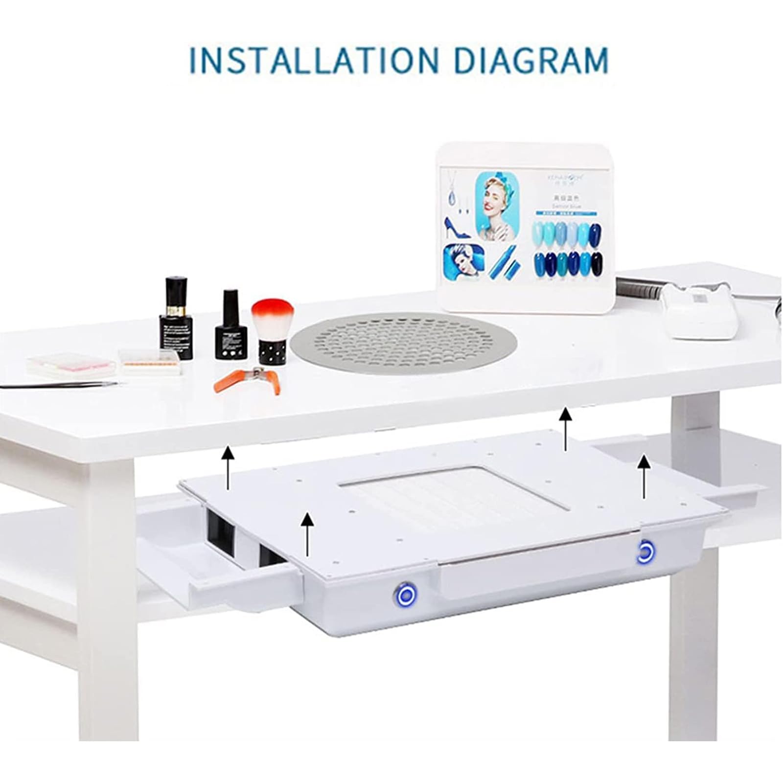 oiakus Nail Dust Collector, Professional Nail Cleaner, Desktop Embedded Manicure Nail Vacuum Cleaner, Adjustable Speed, Built-in 4 Fans, for Nail Salon and Home Use