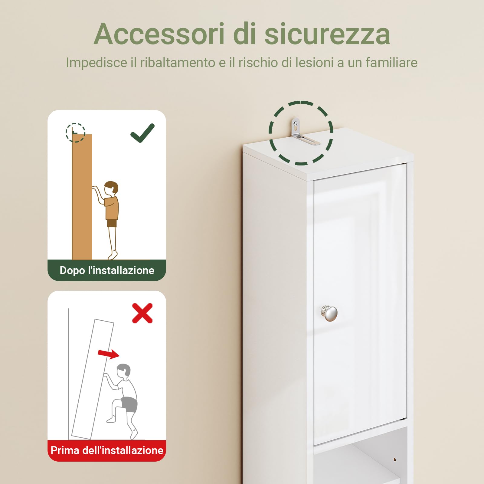 SoBuy Bianco Lucido Mobile Bagno Salvaspazio Colonna Stretta 20x20x180cm | Mobiletto Stretto con Cassetto e Ripiano Regolabile Armadietto Alto BZR167-GW