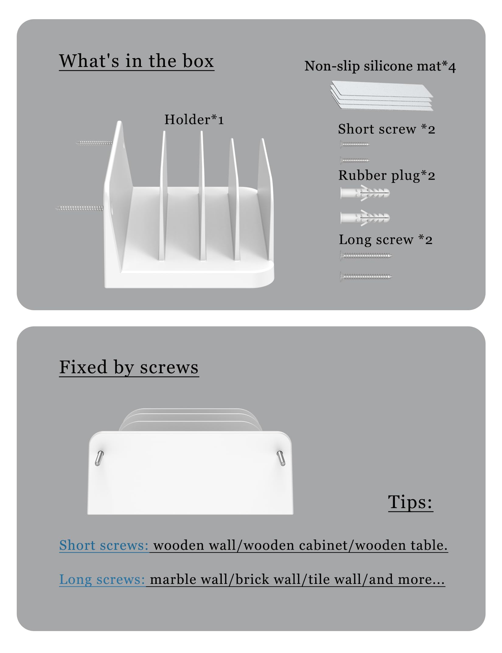 Soporte de pared para teléfonos inteligentes y tabletas, estante para teléfono con estación de acoplamiento de 4 ranuras para tablet, iPad, organizador de carga de pared Kindle (blanco)