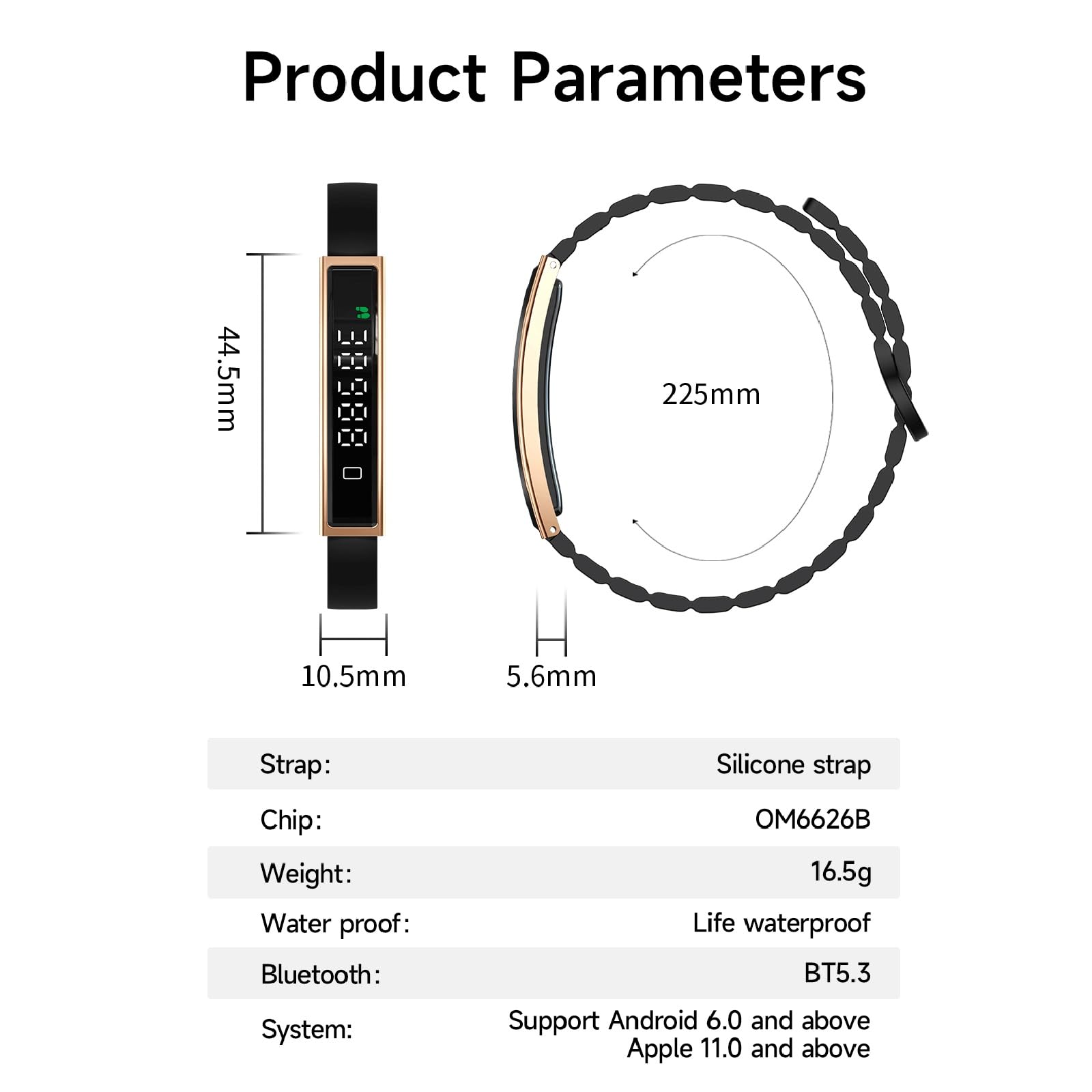 Smart Bracelet, Fitness Trackers, 5ATM Waterproof with 24/7 Heart Rate/SpO2/Sleep Tracker, Bluetooth 5.3, APP, Multi-Sport Modes for iOS & Android (Gold)