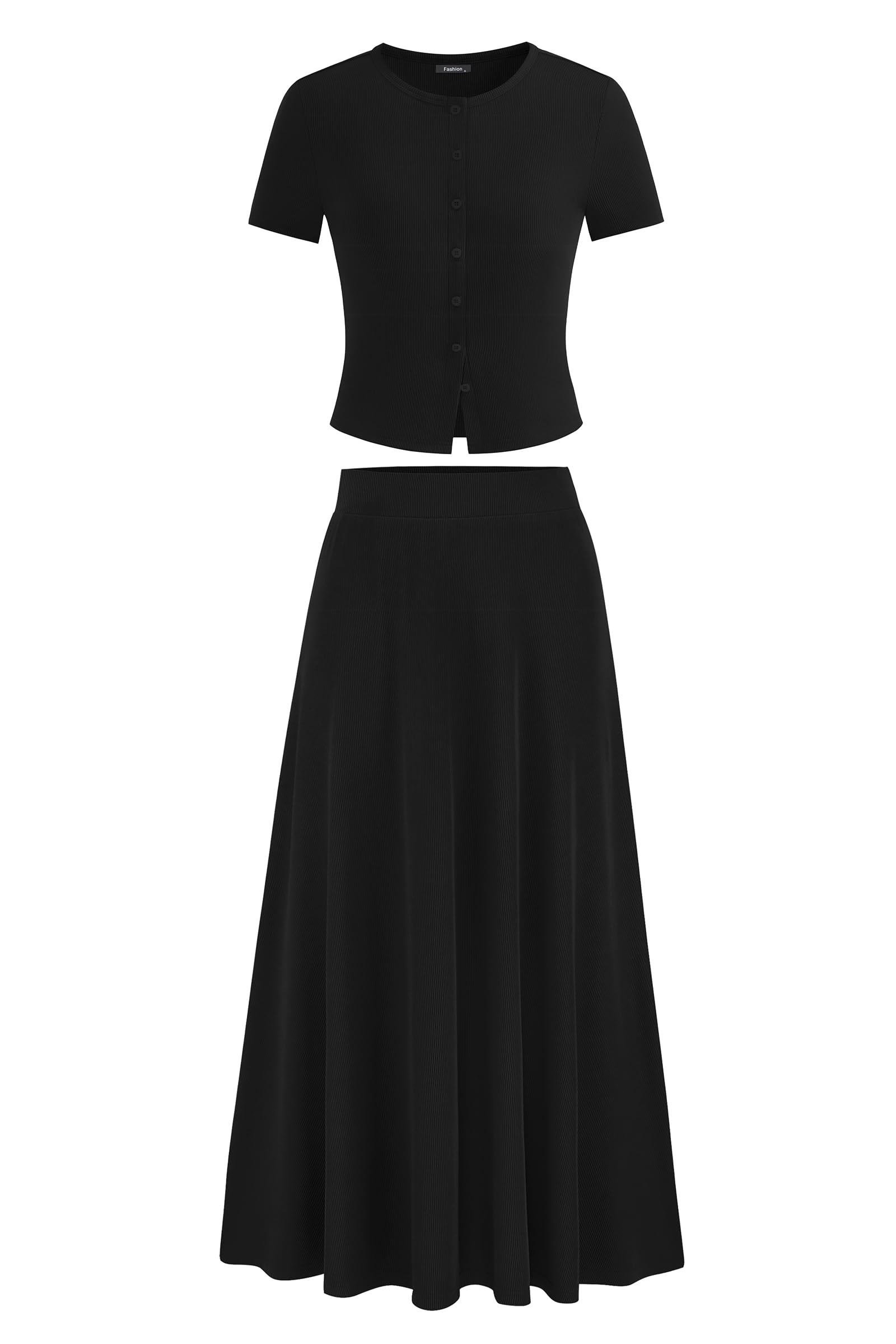 PRETTYGARDEN Women's 2 Piece Skirt Sets Summer Short Sleeve Button Up Knit Crop Top Flowy Maxi Skirts Travel Vacation Outfits