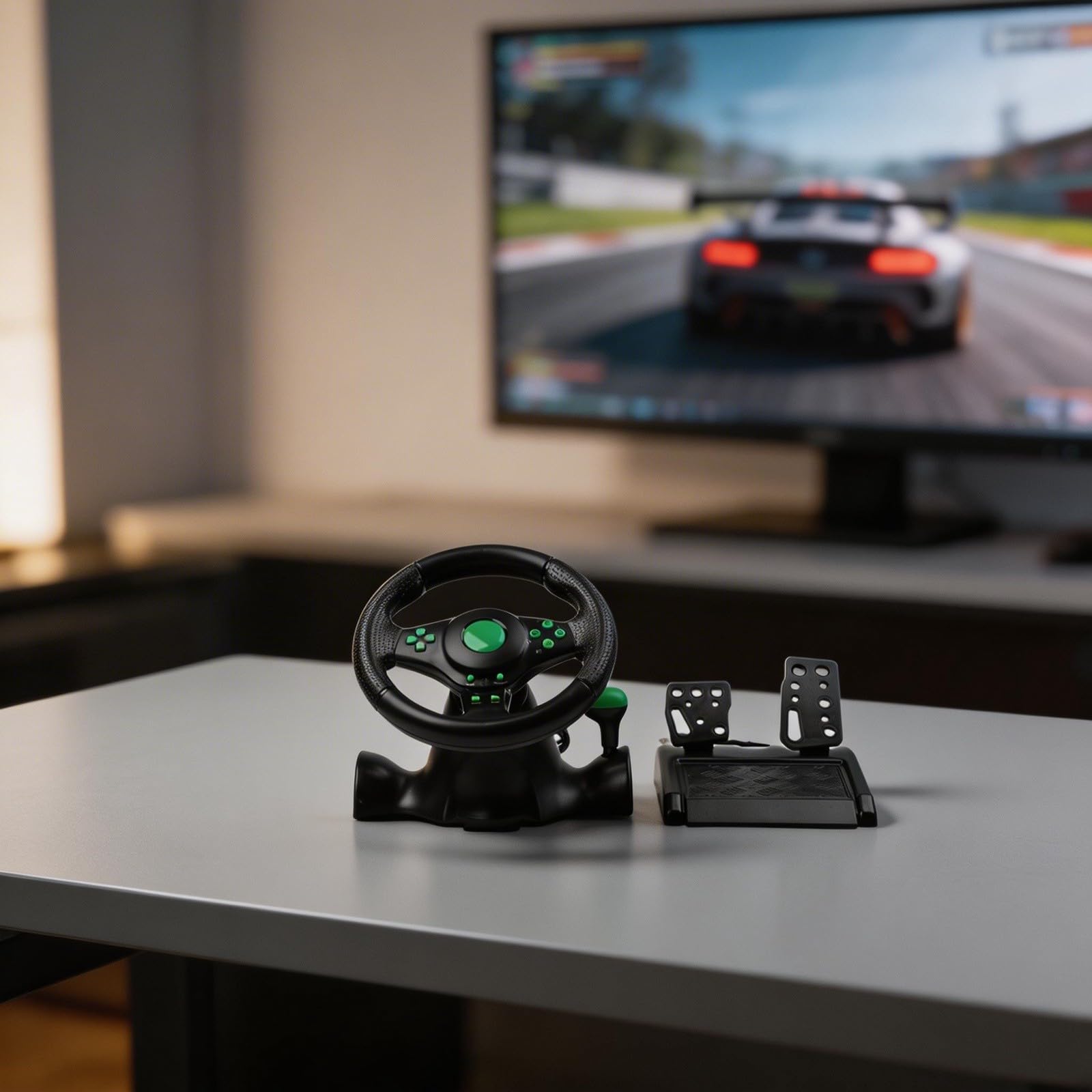Helilyco Volante USB Racing con pedali, vibrazione, compatibile con interruttore, per 360/One, per PS3, PC, design ergonomico ABS Sim Gaming