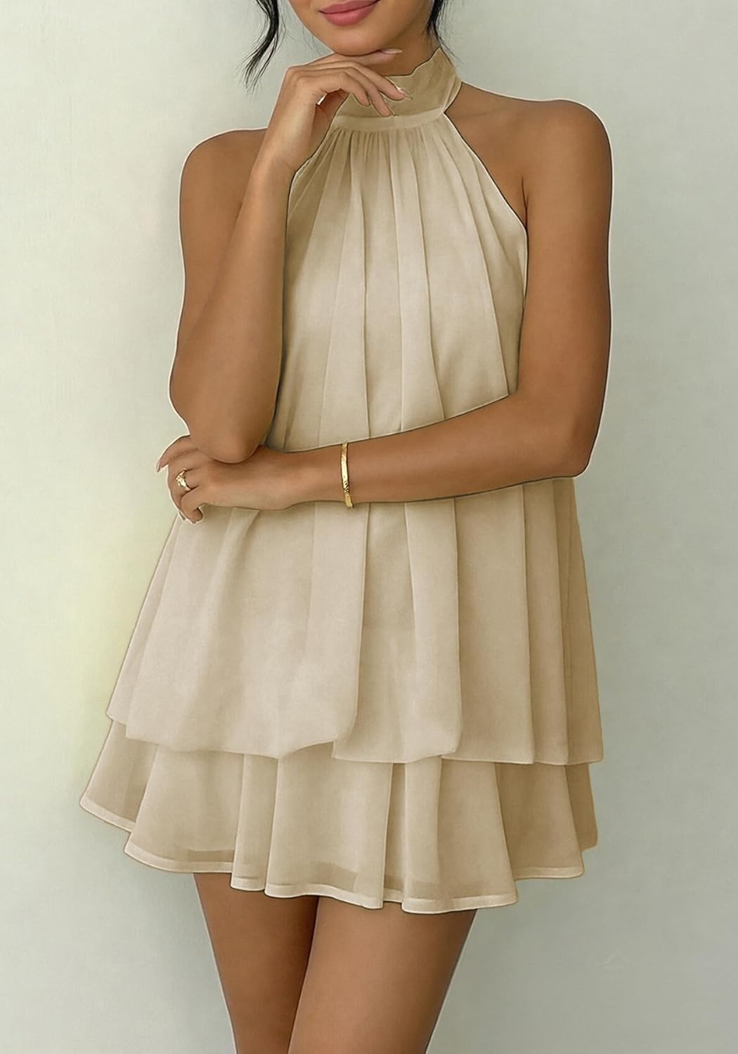SHINFY Women Chiffon Halter Cocktail Dresses for Wedding Guest Ruffle Mini Beach Vacation Birthday Dresses - Image 2