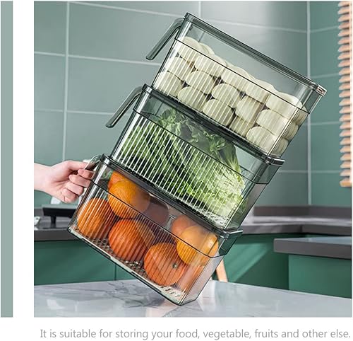 Miniatura 4 de Zerodeko Contenedores de almacenamiento de plástico para almacenamiento de alimentos, colador con asa de tapa, bandejas para refrigerador,