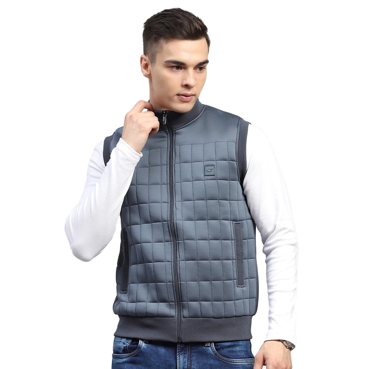 monte carlo Mens Maroon Self Design Mock Neck Sleeveless Jacket-picture-49