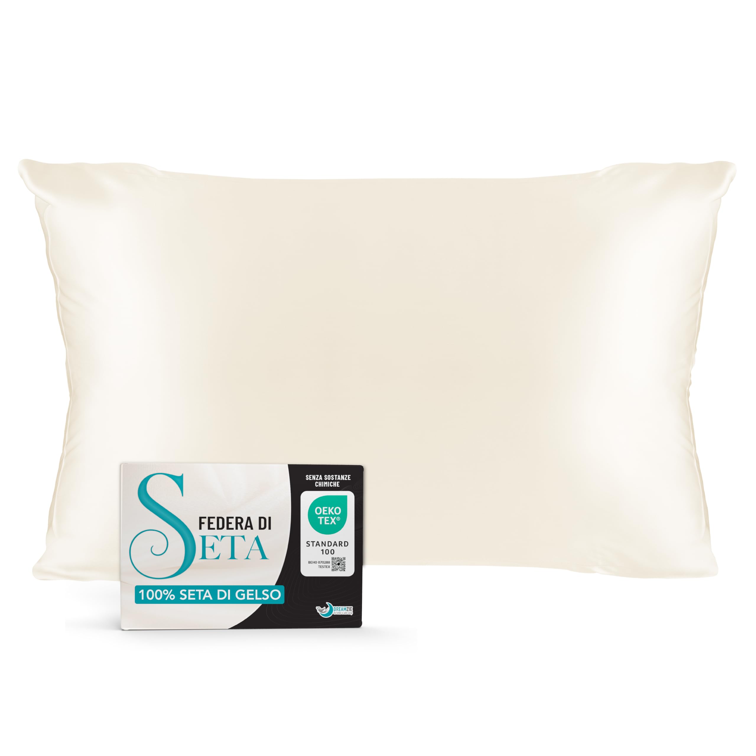 Federa Seta Cuscino 50x75 Dreamzie - 100% Seta Naturale di Gelso 19 Momme - Federe Seta Antiacaro e Ipoallergenico - Ivoire