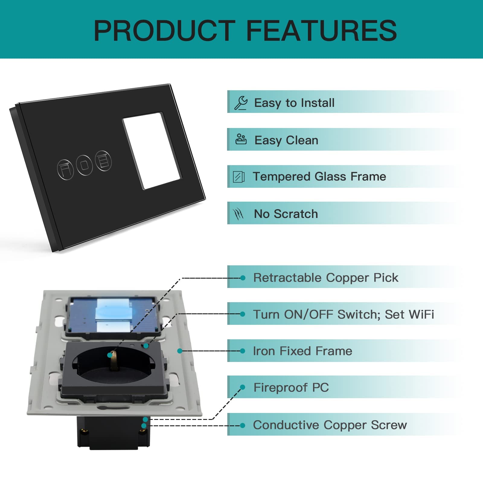 BSEED Interruttore a tapparella Wifi e Schuko Presa intelligente compatibile con Alexa/Tuya, controllo percentuale nero 157 mm (richiede cavo neutro)