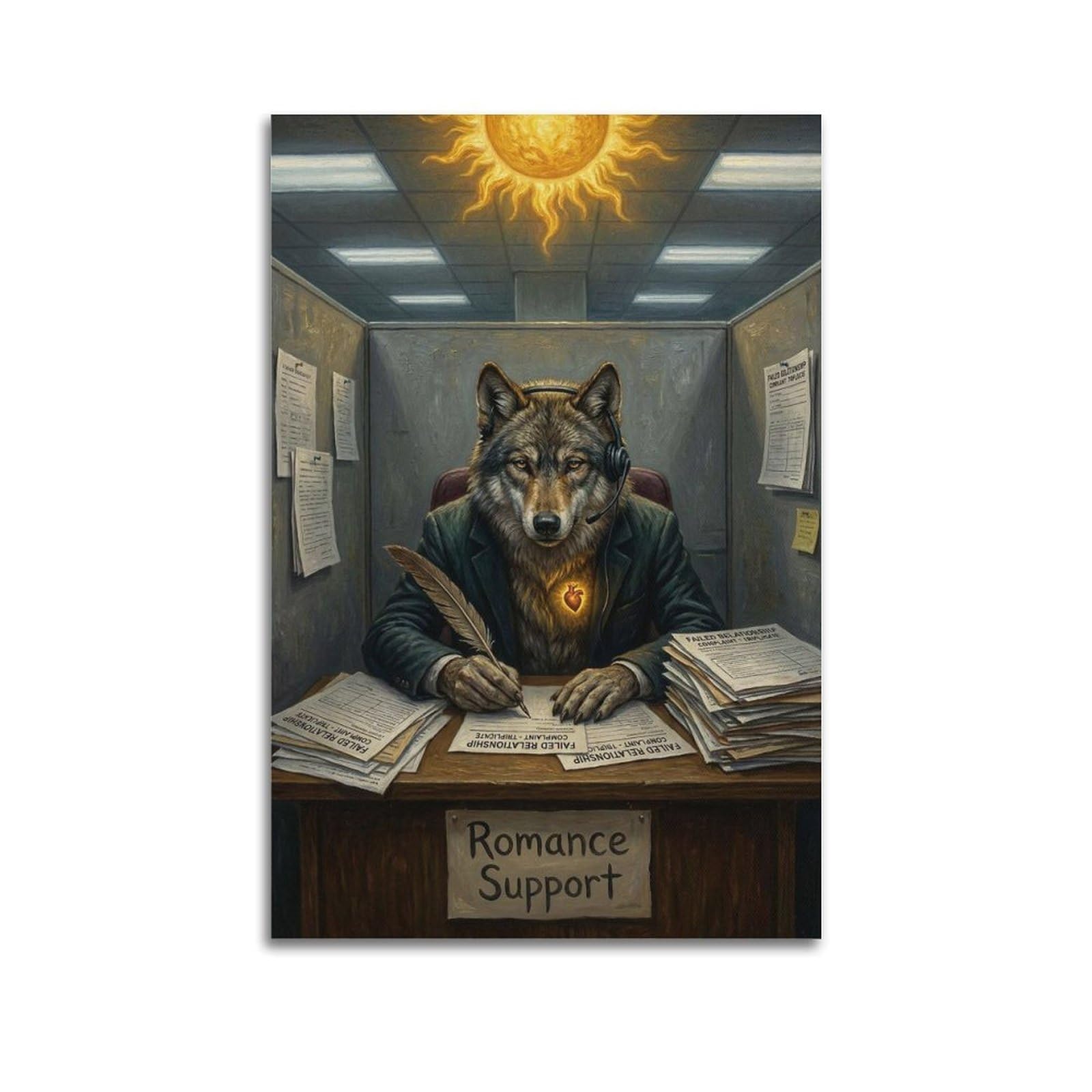 XKUGA Surreal Vintage Animal Poster Wolf Romance Support Satire Modern Decorative Canvas Prints - Ideal Wall Art for Family, Man Cave, Game Room, Boys & Girls Bedroom 24x36inch(60x90cm)