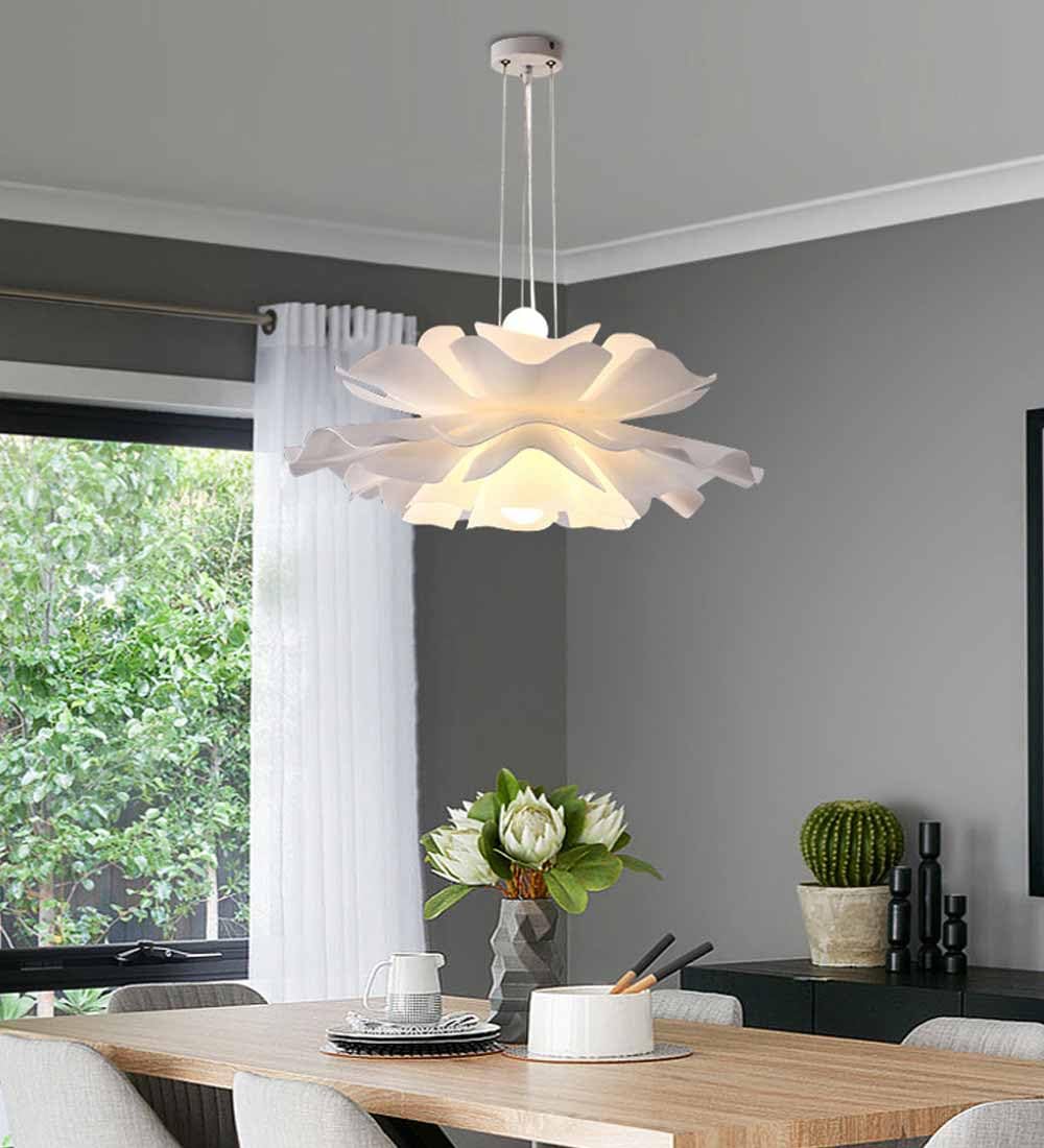 TRIVIDHA Lámpara Colgante Blanca Nórdica Con Forma De Flor Lámparas De Diseño De Arte Acrílico Creativo Lámpara Colgante De Altura Ajustable Para Dormitorio Para Sala De Estar Restaurante Pasillo Café
