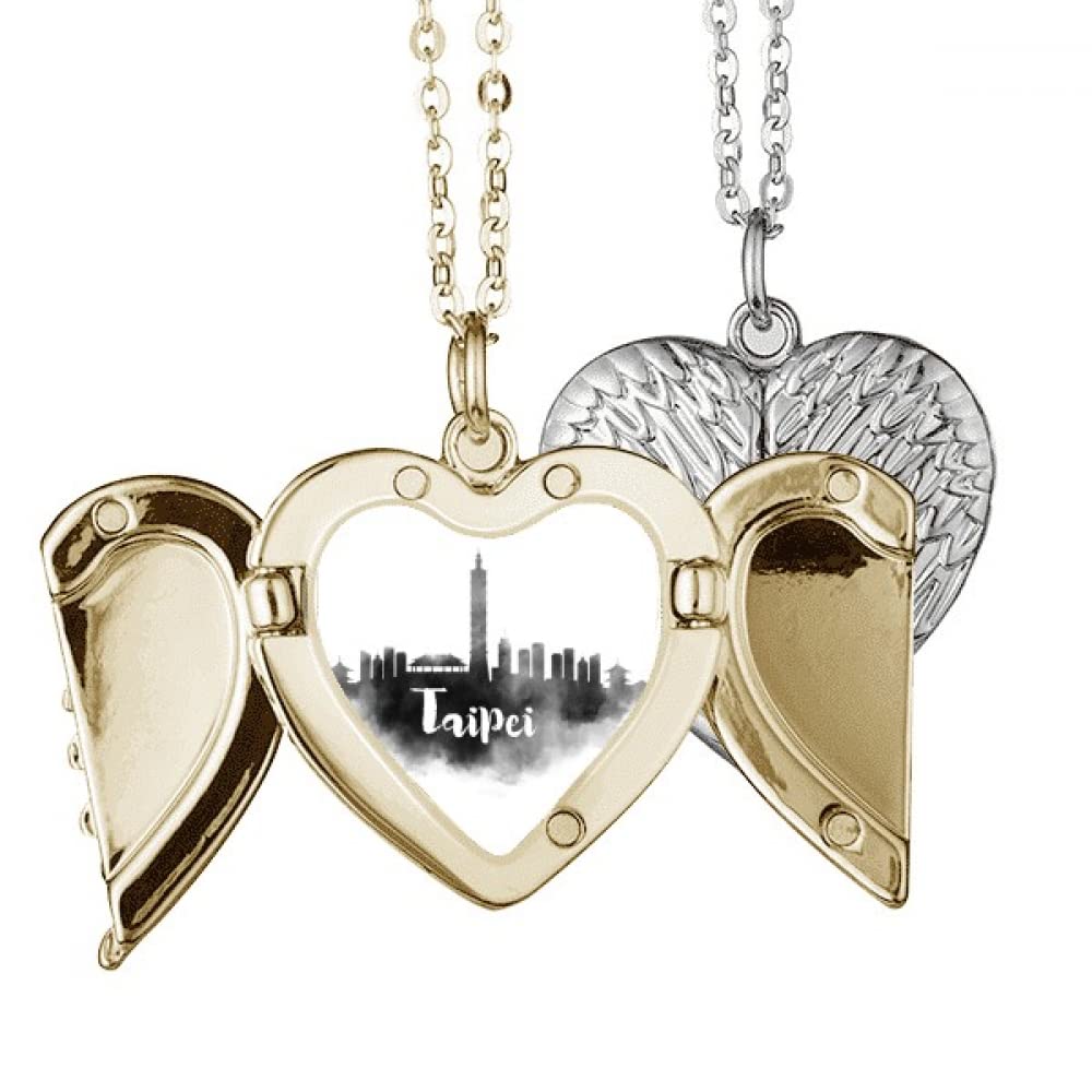 Taipei Taiwan China Landmark Ink City Angel Wing Necklace Pendant Couple