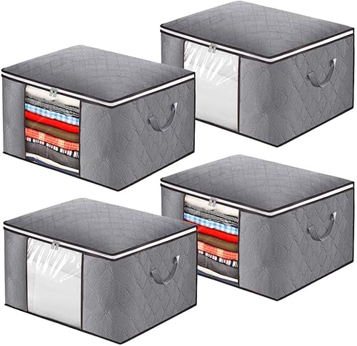 Bolsa de almacenamiento de ropa de gran capacidad, organizadores de almacenamiento de mantas plegables con ventana transparente, cremalleras