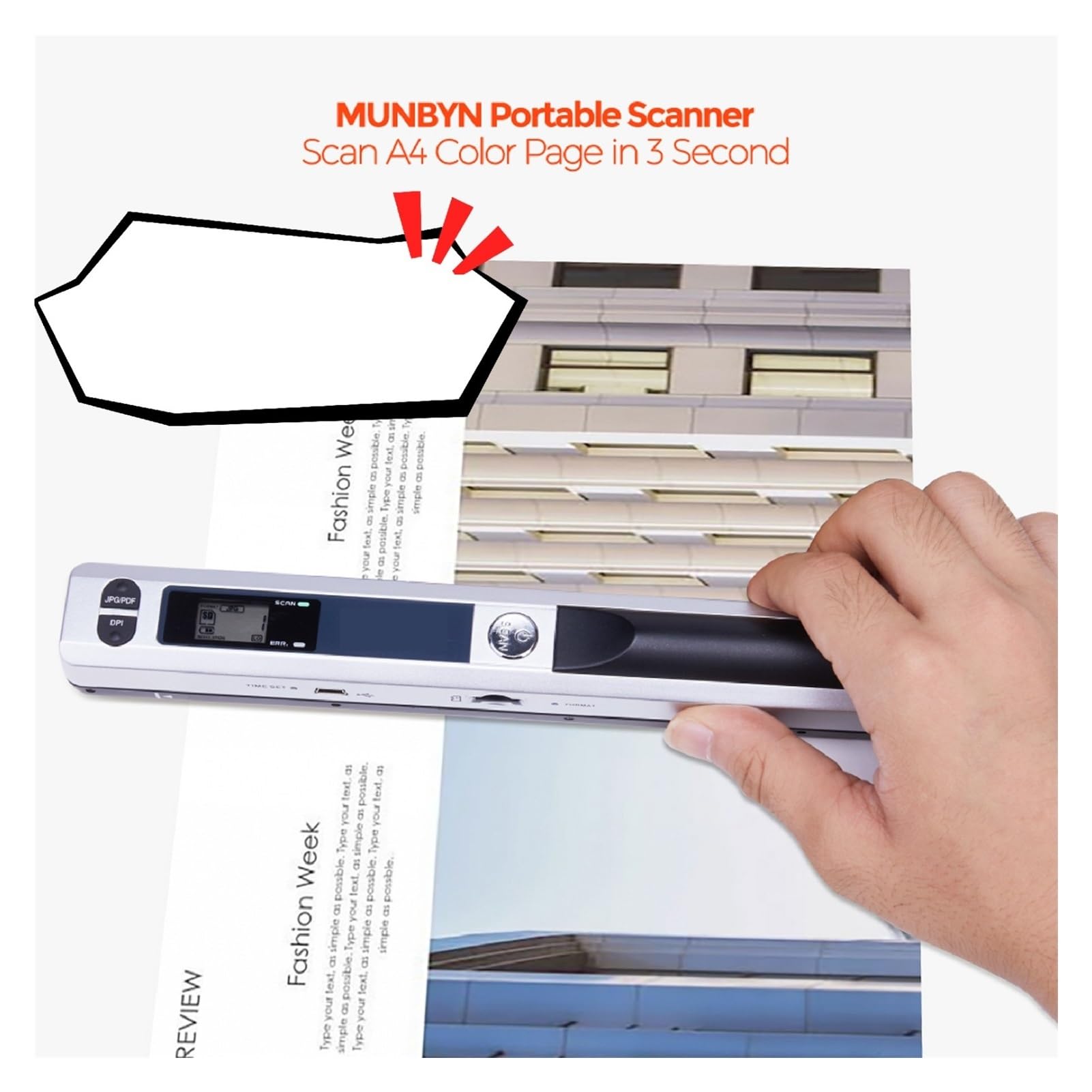 Skaner dokumentów, Przenośny ręczny skaner dokumentów z kartą 16 GB Mini Pen Skaner Dokument i obraz Rozmiar A4 900 DPI Format JPEG/PDF(Wit)