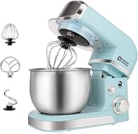 KitchenInTheBox 3.2Qt Compact Stand Mixer - 6 Speeds Lightweight Portable Kitchen Mixer with Whisk, Dough Hook, Beater for Small Families (Blue)