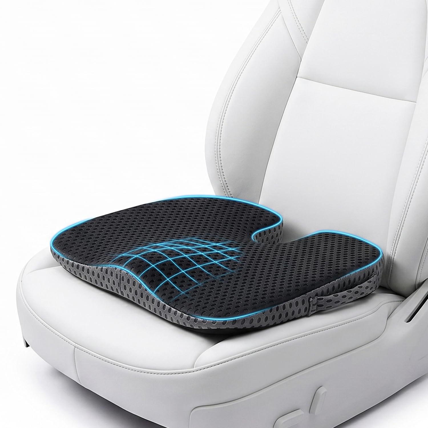 Feagar Coussin De Siège Auto en Coin Mémoire De Forme [Mesh 3D] | Réhausseur Ergonomique Pour Conducteur, Camion & Bureau, Coussin Compensé Antidérapant, Housse 3D Respirant, Posture