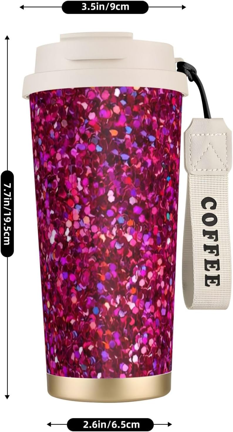 Glitter pattern Print Leakproof Insulated Coffee Mug,Stainless Steel Dual Drink Travel Tumbler,17 OZ