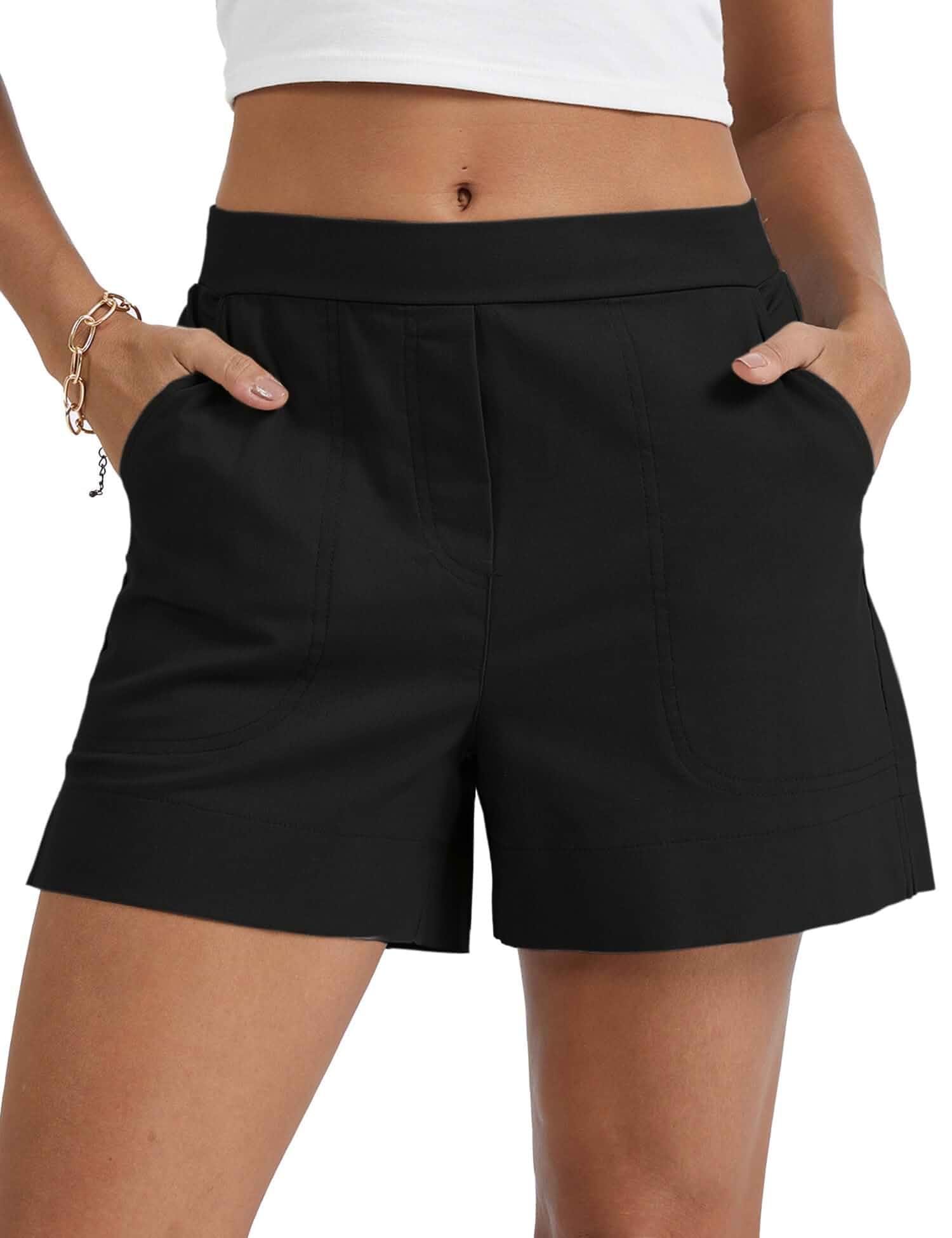 Micoson Linen Shorts for Women Summer Mid-Rise Short with Pockets Linen blend shorts, wide leg casual shorts, elasticized back waistband, flat front cotton linen shorts