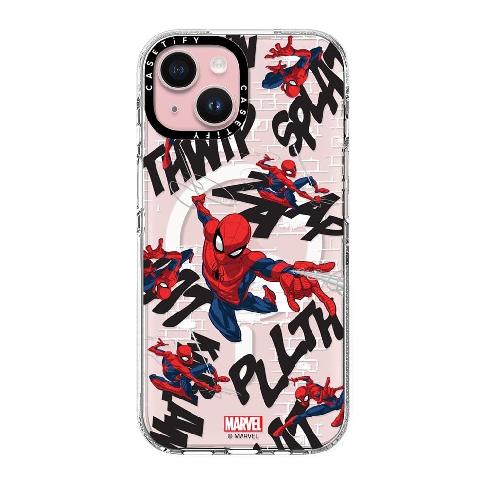 CASETiFY Şeffaf iPhone 15 Kılıfı [Spider-Man Co-Lab/Sararmaz / 6.5