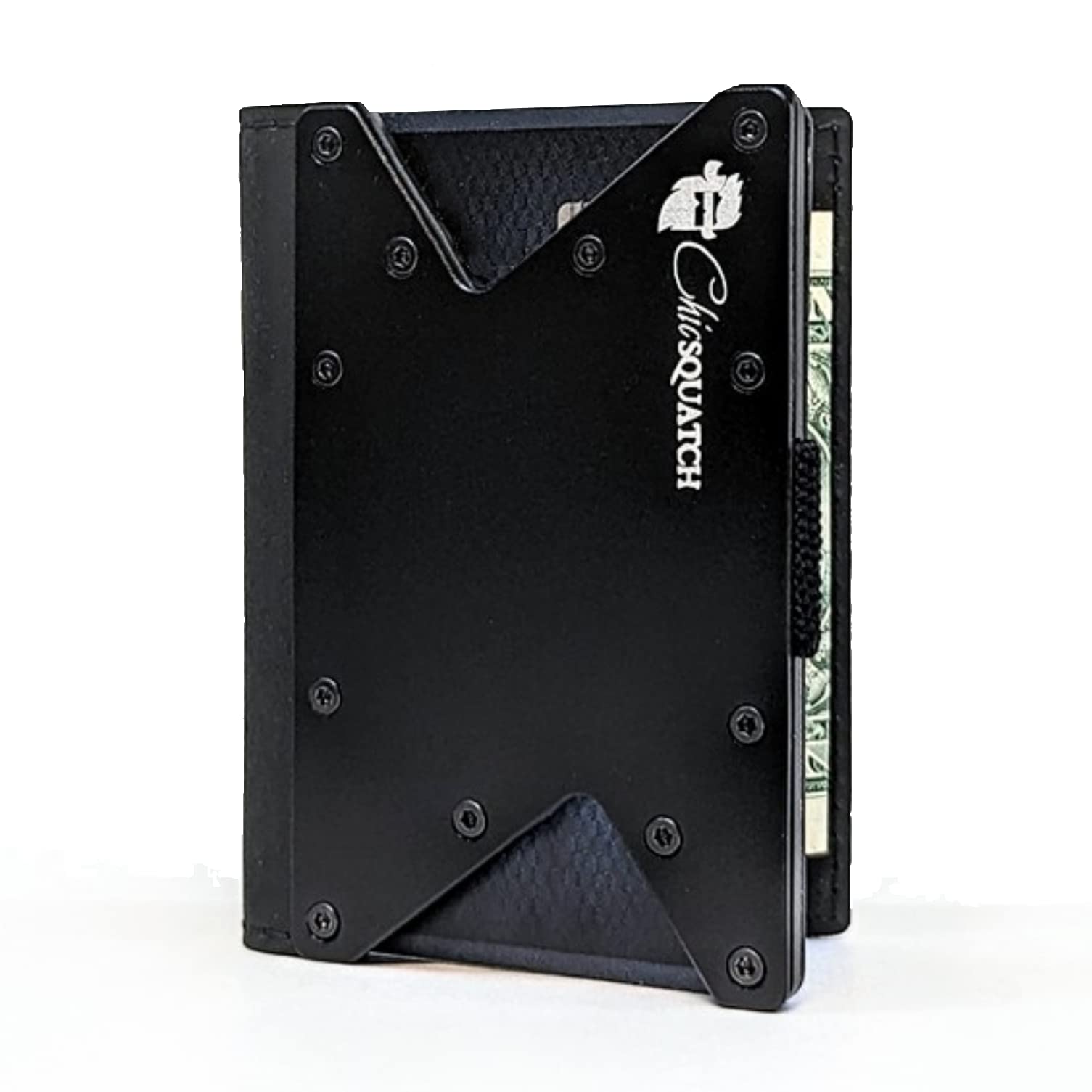 Chicsquatch Slim Minimalist Bifold Wallet for Men - Genuine Leather/Metal RFID Blocking, Properly Black