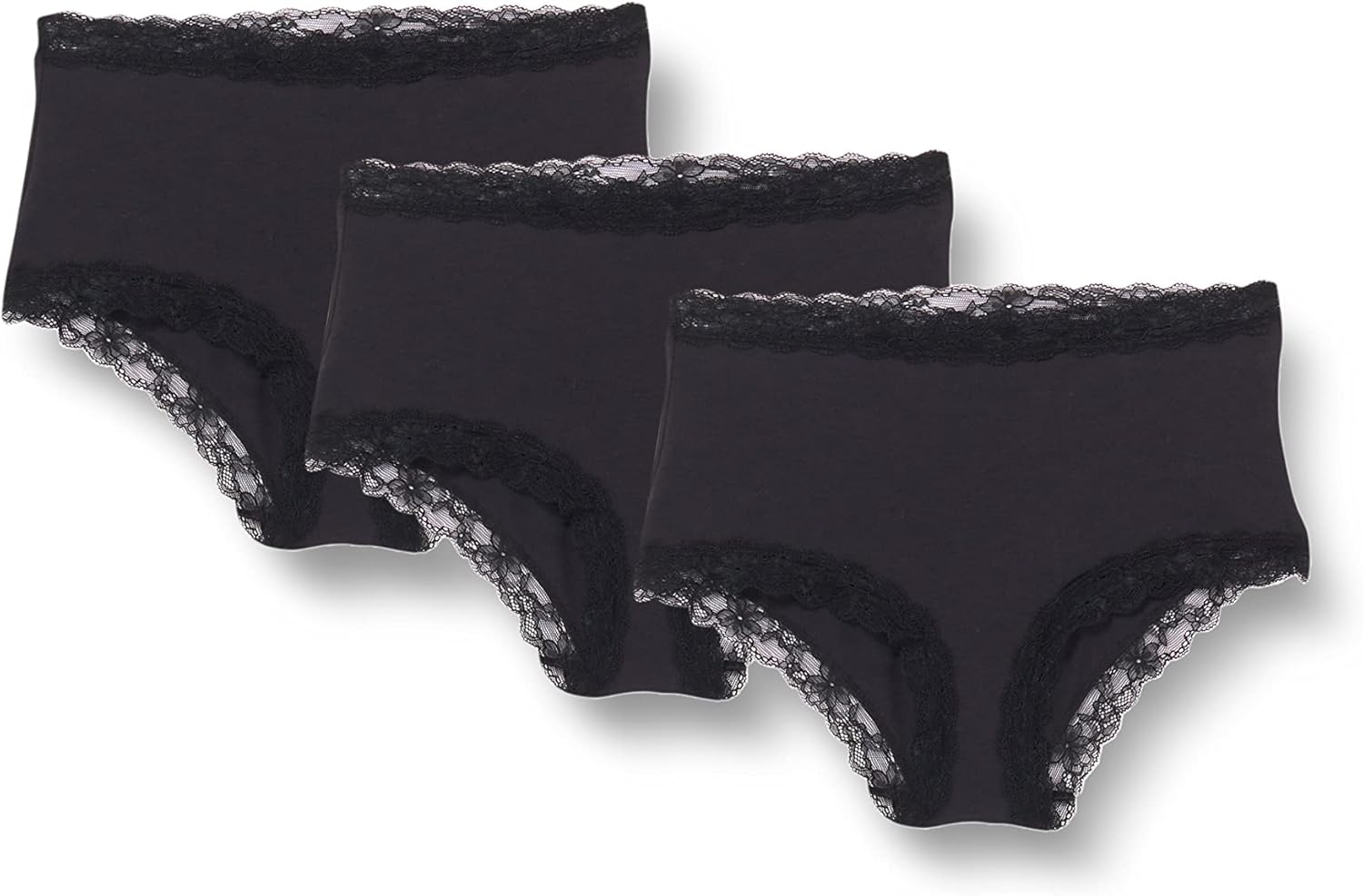 Iris & Lilly Women's Cotton and Lace High Waist Knickers, Pack of 3