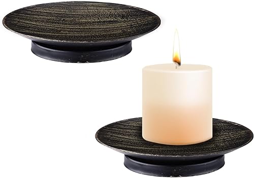 2 portavelas de hierro, bandeja decorativa para velas de 4.33 pulgadas, elegante soporte de vela negro para pilar LED y velas de cera, bodas, conos