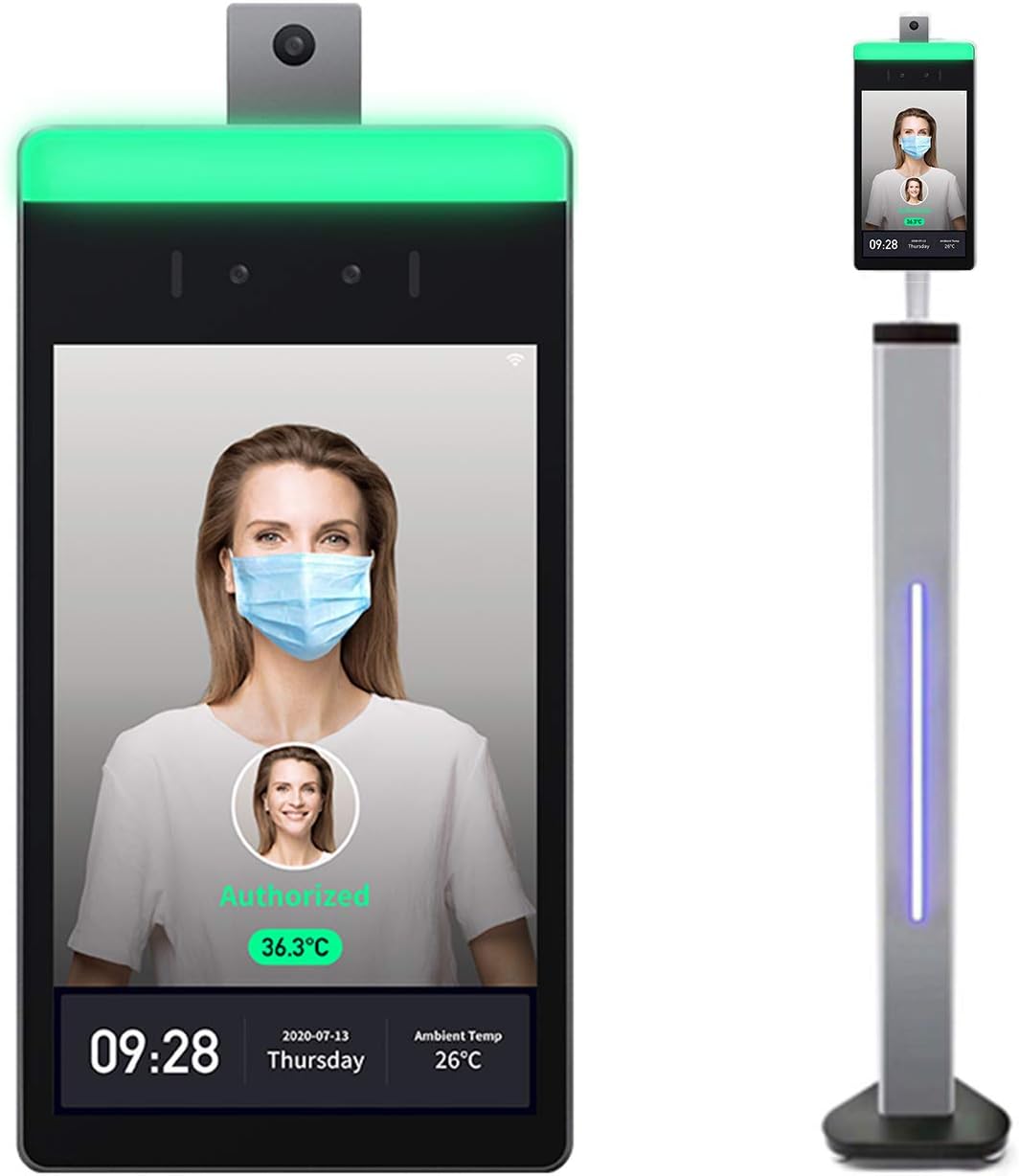 Temperature Check Tablet Thermal Scanner with Face Recognition & Access Control, Touchless Infrared Body Forehead Temperature Non Concact Mask & Fever Detection - with Lighted Stand