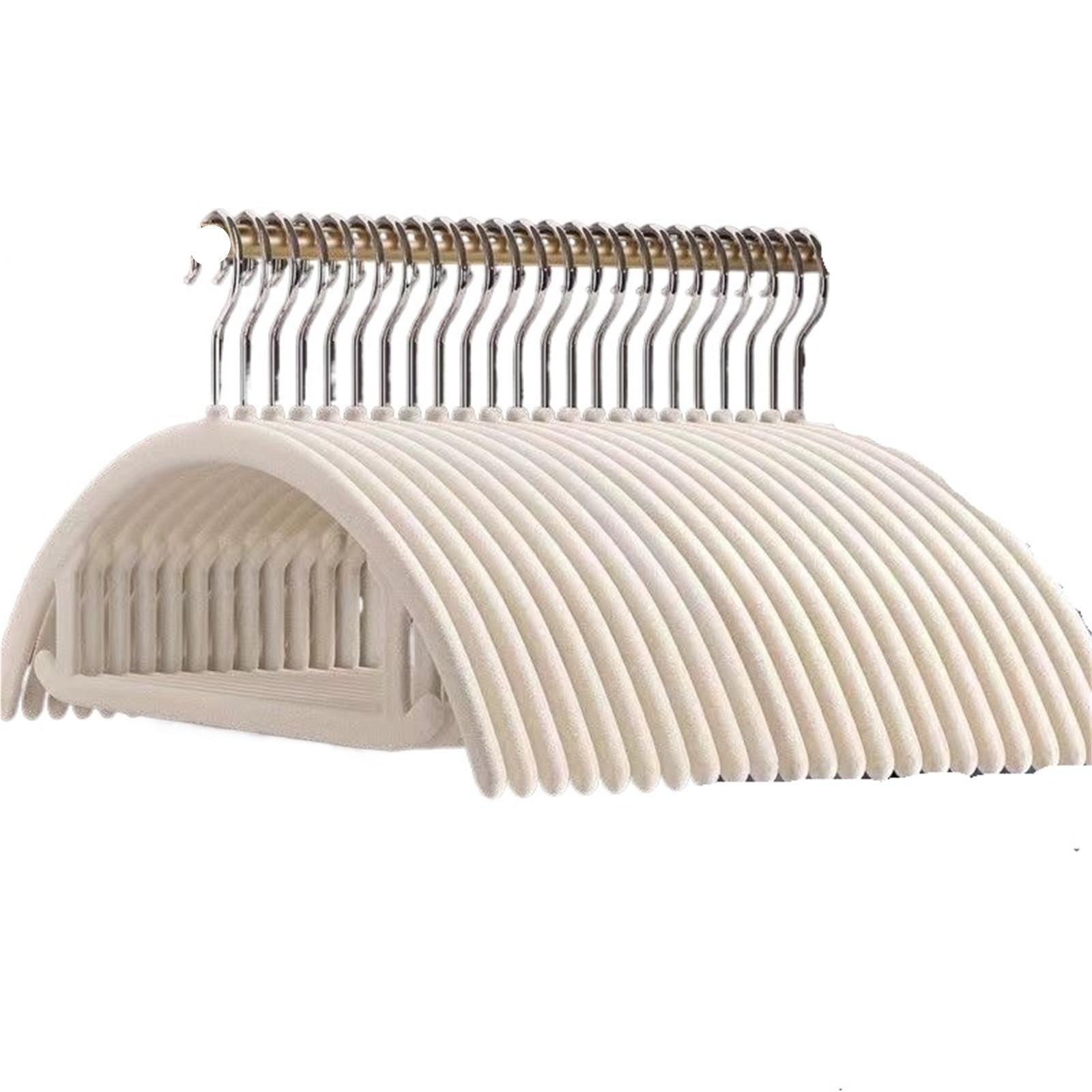 Clothes Hangers Plush Clothes Hanger Semi-Circular Anti Shoulder Corner Household Slip Seamless Arc Organizer(Off white 50pcs)