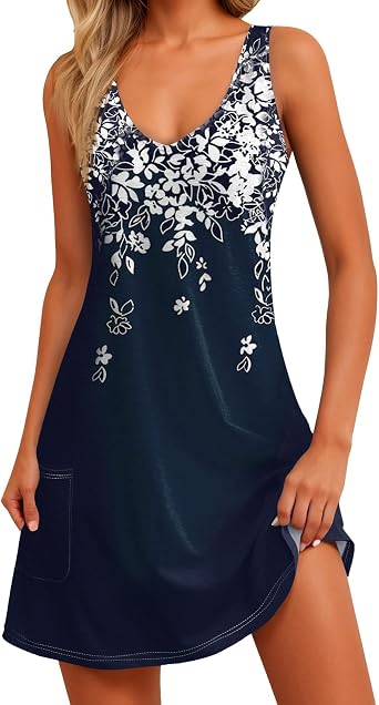 Summer Dresses for Women 2026 Casual V Neck Sleeveless Sundresses Boho Tank Dress Beach Dresses with Pockets