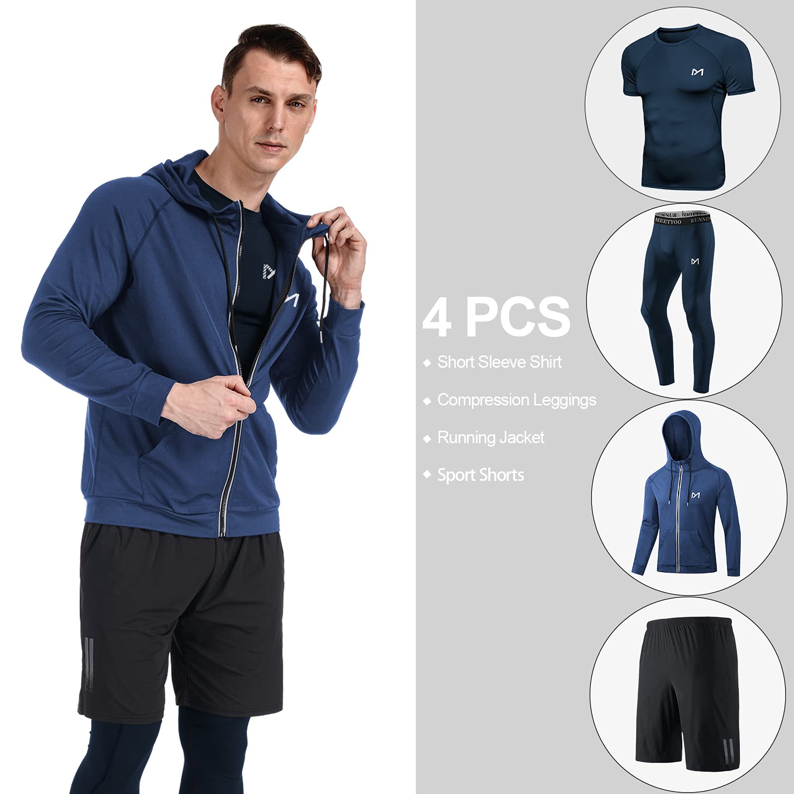 MEETYOO Maglietta a Compressione da Uomo,Leggings Sportivi,Pantaloni da Corsa,Maglietta Funzionale da Uomo,Pantaloni a Compressione,Abbigliamento Funzionale per Corsa,Palestra,Fitness