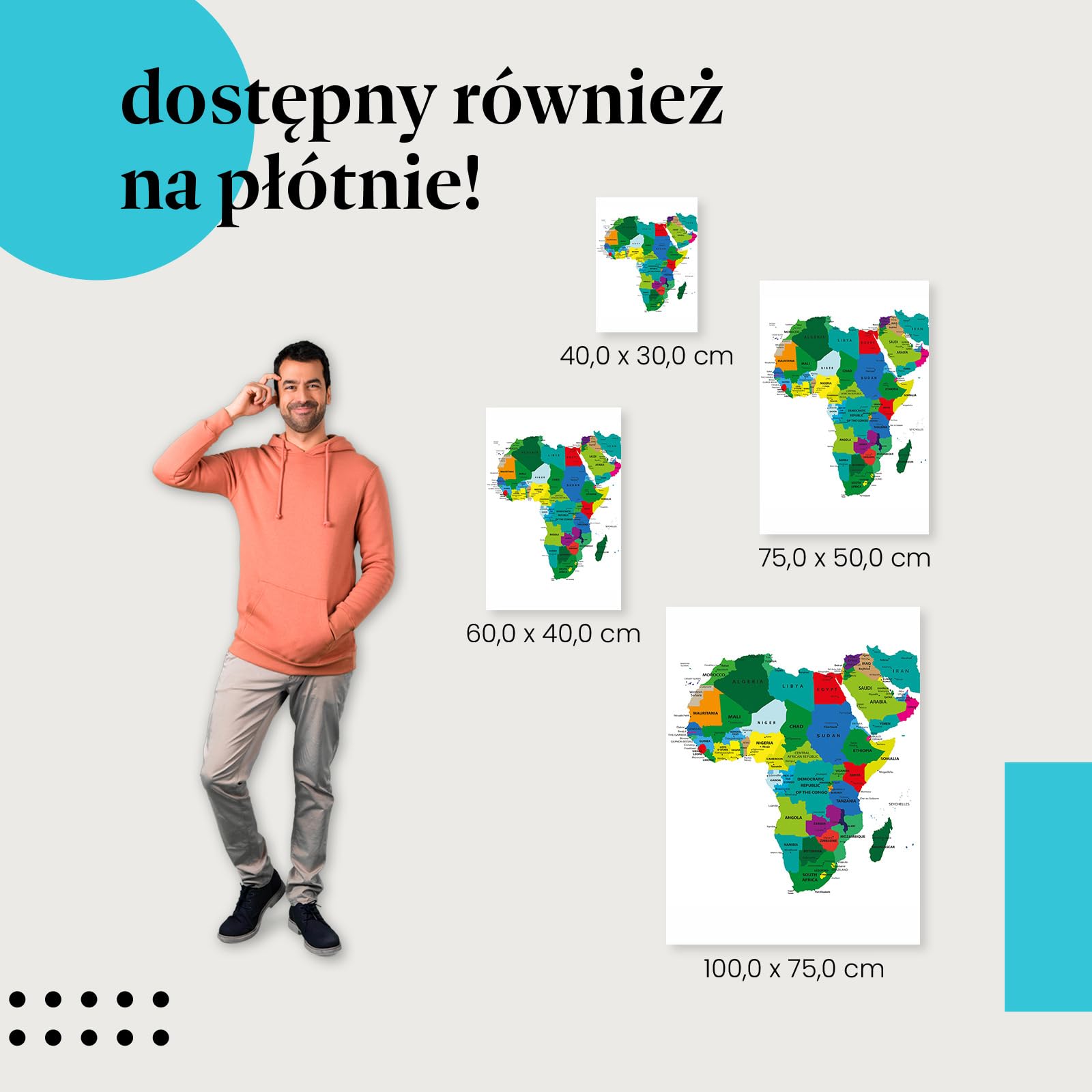 Postereck - 0936 - Mapa polityczna, Afryka, Bliski Wschód, edukacja. Wydruk, Druk, Sztuka Ścienna, Dekoracja. - ekran - 100,0 cm x 75,0 cm