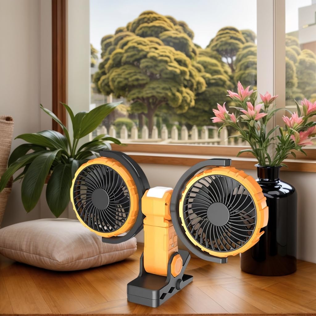 Ventilador de escritorio de doble cabezal recargable por USB, ventilador de circulación de aire para interiores