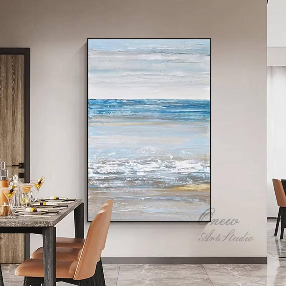 IHHGNB Large Sky And Ocean Abstract Canvas Art Beach Painting Modern Coastal Wall Art Textured Seascape Canvas Prints Poster(70x100cm(28x39in)/No frame)