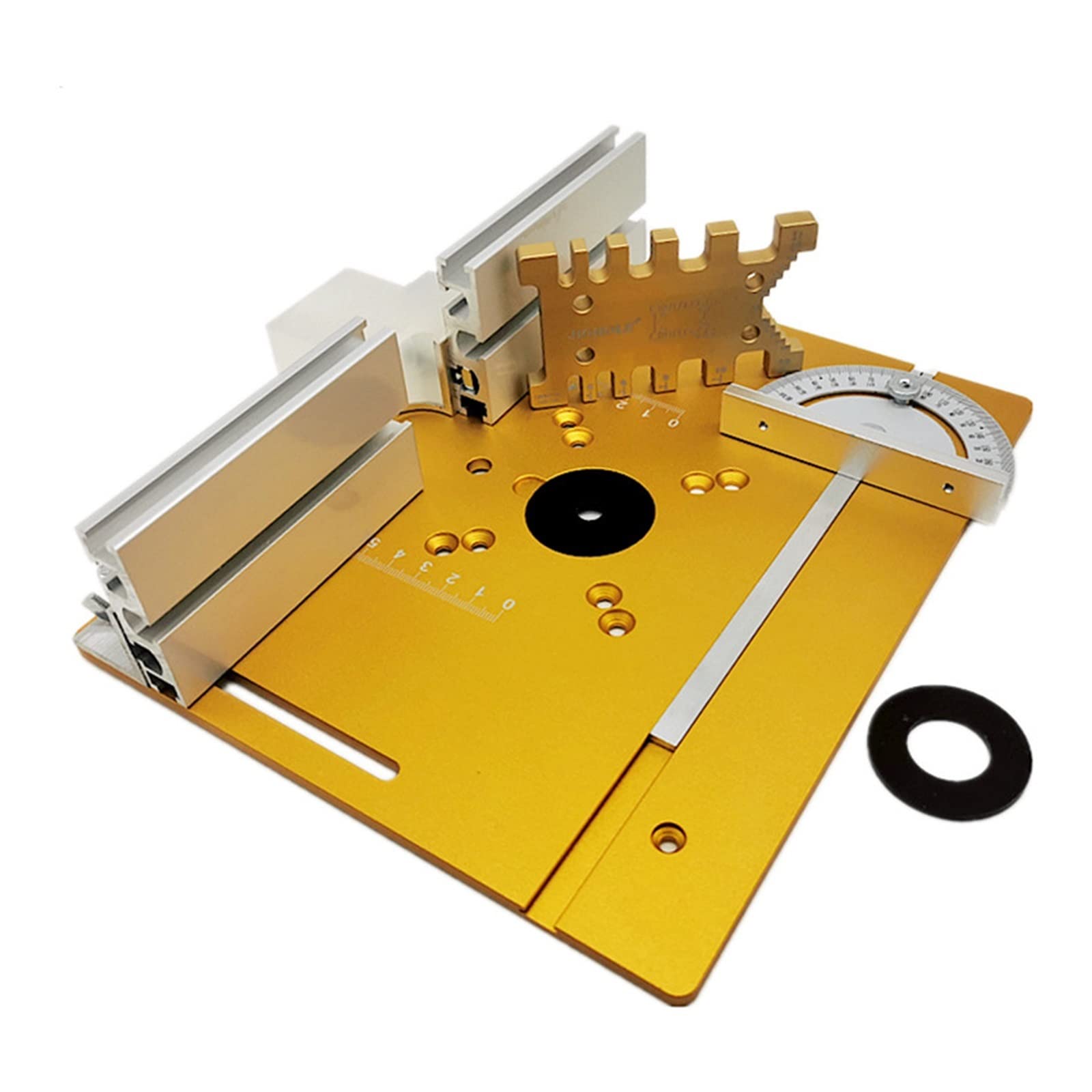 Upgrade Aluminium Router Table Insert Plate W/Miter Gauge and Tenon Gauge and Fence for WorkBenches Wood Router Trimmer(4P- Gold 2)