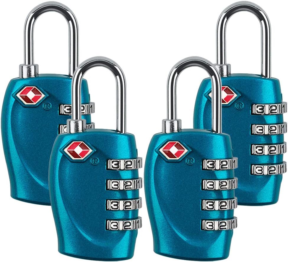 4 Dial Digit TSA Approved Travel Luggage Locks Combination for Suitcases (Blue-4pack)