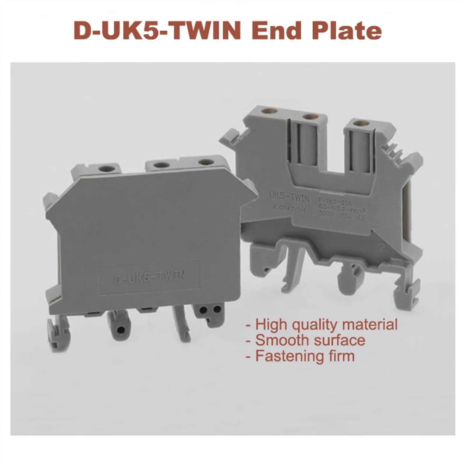 Terminales de D-UK5-TWIN Entrada de placa final Bloque de terminales de tornillo de carril DIN doble Separador de deflector de sellado Bornier UK5-TWIN (Size : 20pcs)