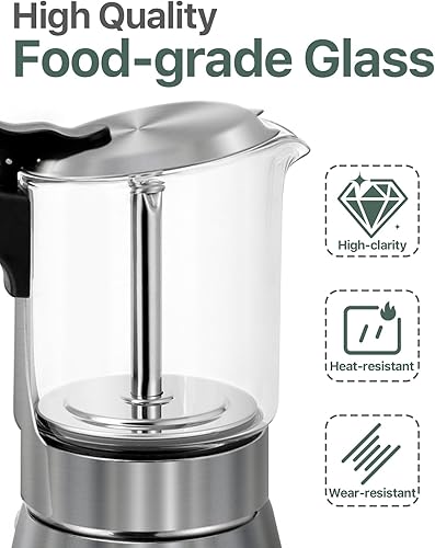 Miniatura 5 de Grasseed Olla moka con tapa de cristal, acero inoxidable cepillado, cafetera espresso para café italiano, 4 tazas5.4 fl oz5.6 onzas