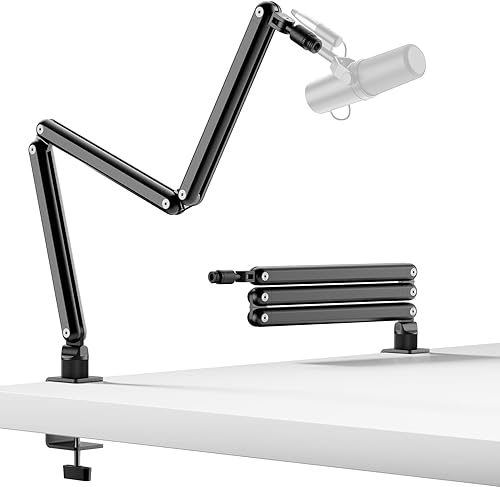 TODI Brazo de micrófono para micrófonos ligeros, brazo de micrófono giratorio, soporte de micrófono de escritorio almacenable para oso de 3 libras