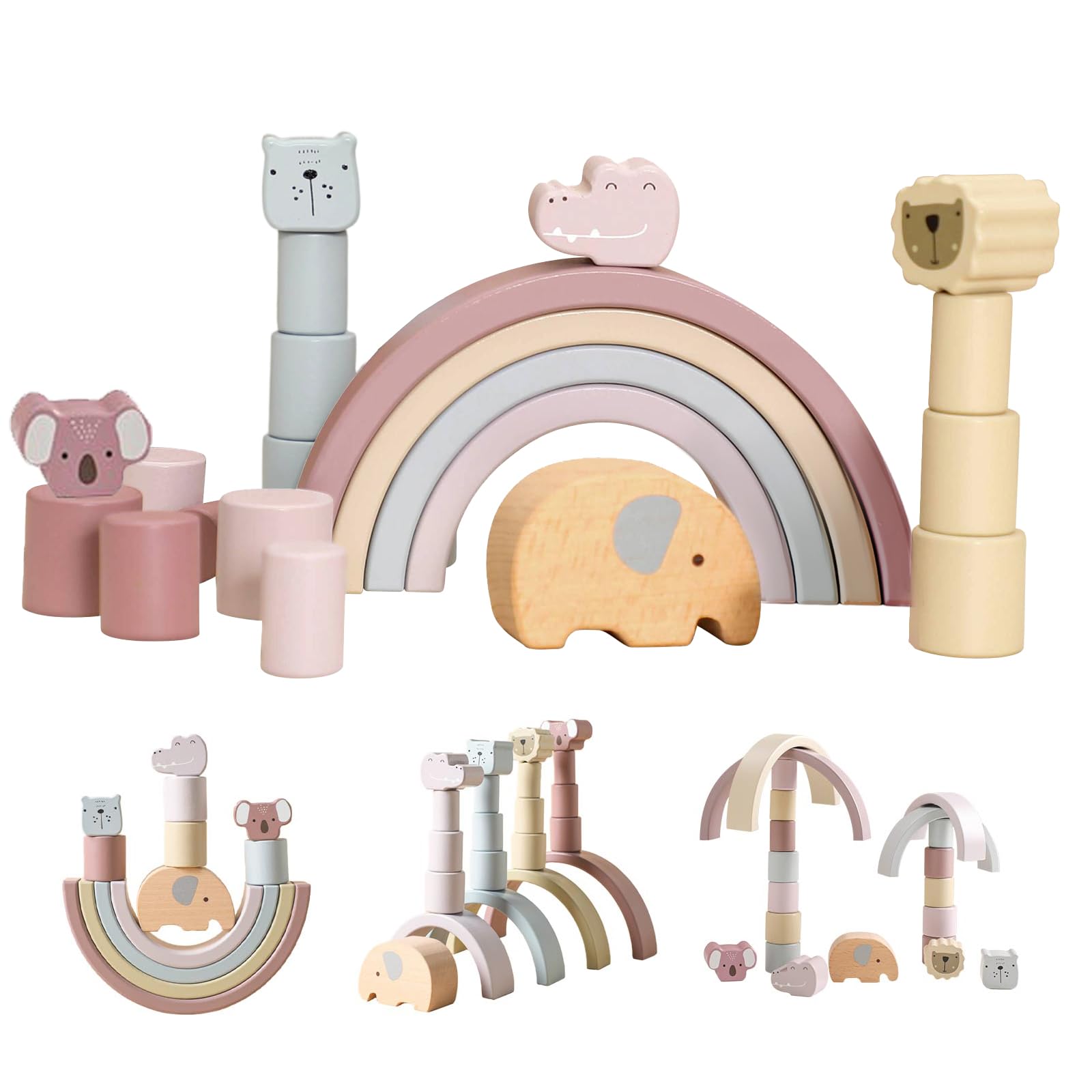 Smartwo Regenbogen Holz, Montessori Holzspielzeug Baby, Balance Stapelspiel, Bausteine für Kinder ab 1 Jahr, Stapelturm in Pastellfarbe, Geburtstagsgeschenke für Mädchen & Jungen 1-2 Jahre