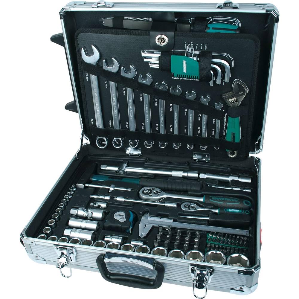 Brüder Mannesmann Werkzeugtrolley, 159-teilig - Werkzeugset mit Werkzeug aus Chrom-Vanadium-Stahl - inkl. Schraubendreher, Zangen, Ratschen, Messschieber, Maßband, Stecknüsse & Bits | M29077