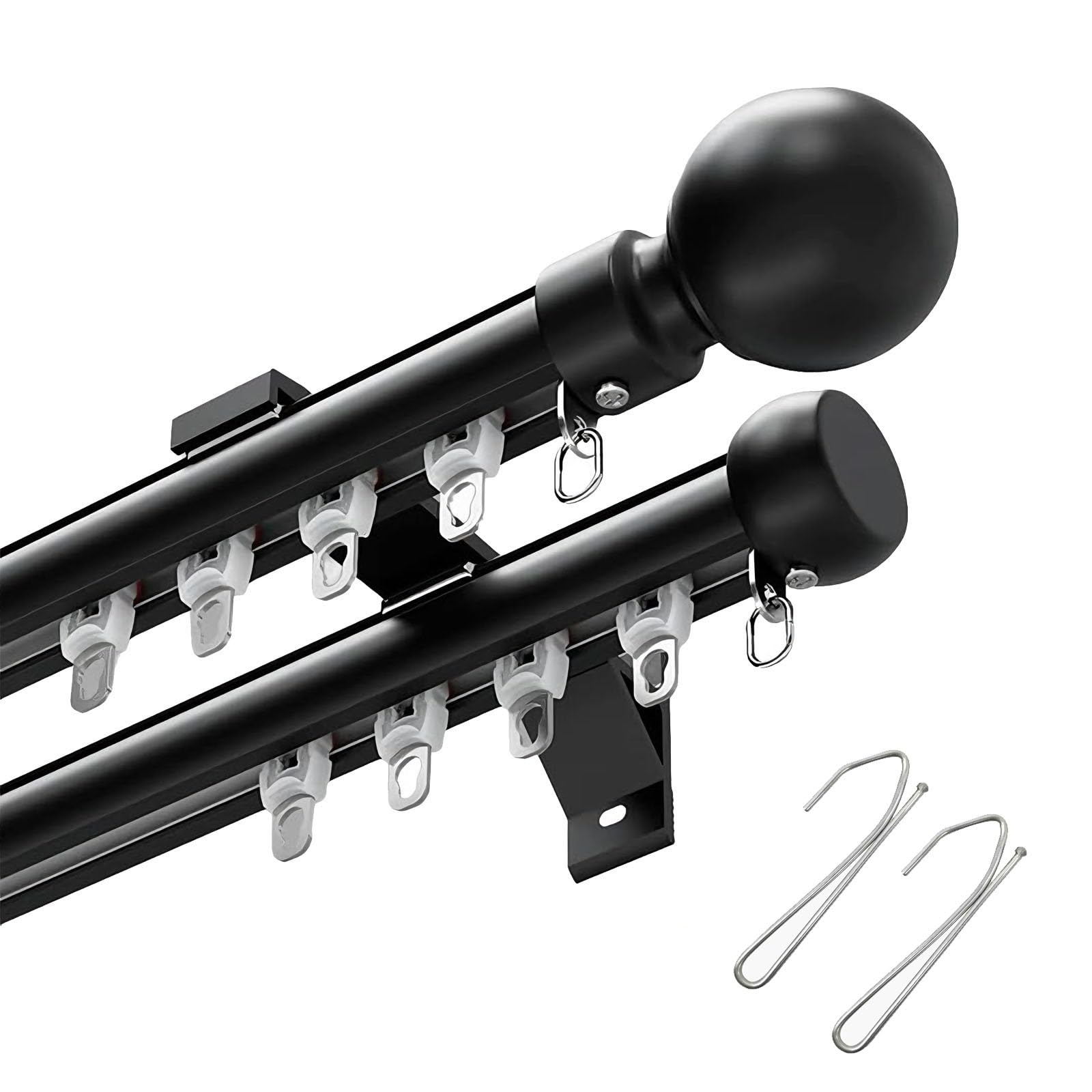 Double Curtain Rods For Windows, Aluminum Silent Curtain Tracks, 50-800 cm Heavy-duty Curtains Rails For Bedroom, Wall Mount Drapery Pole For Room Divider(Black,600cm)