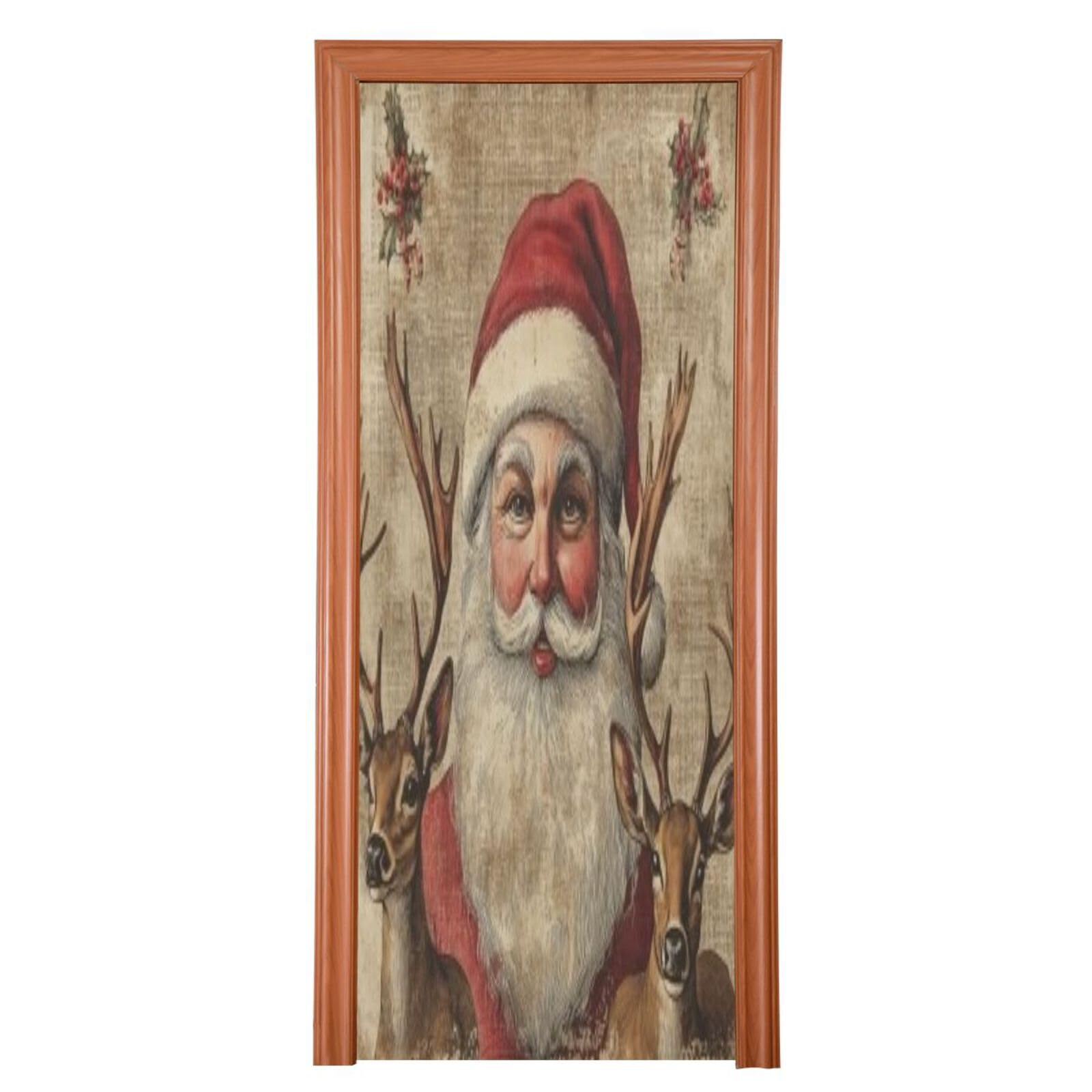 J JOYSAY Christmas Reindeer Santa Door Decorations Door Cover Christmas Decorations Large Fabric Front Door Covers Decoraions for Christmas Decorations,35x79 in