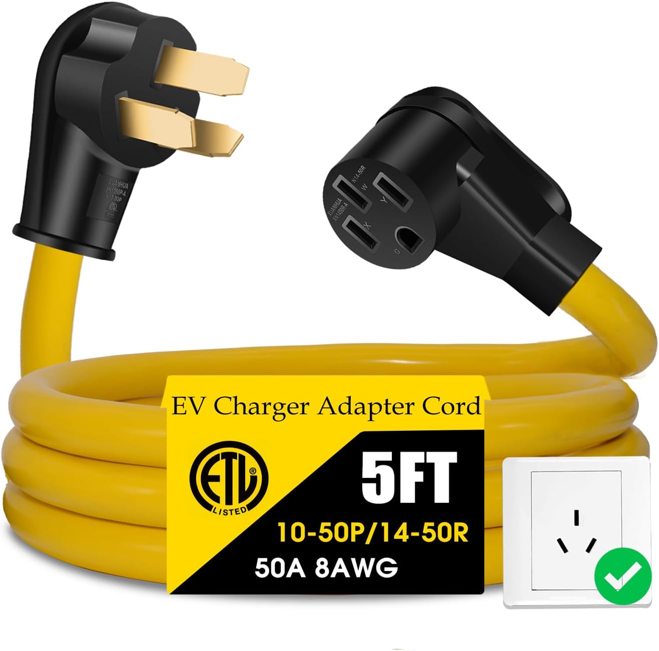 NEMA 6-50P to 14-50R EV Charger Adapter Extension Cord STW 8AWG 50 Amp 250V 3Prong Welder Plug to 4Prong Generator EV Connector, for Tesla and Other EV Level 2 Charging ETL Listed (10FT)