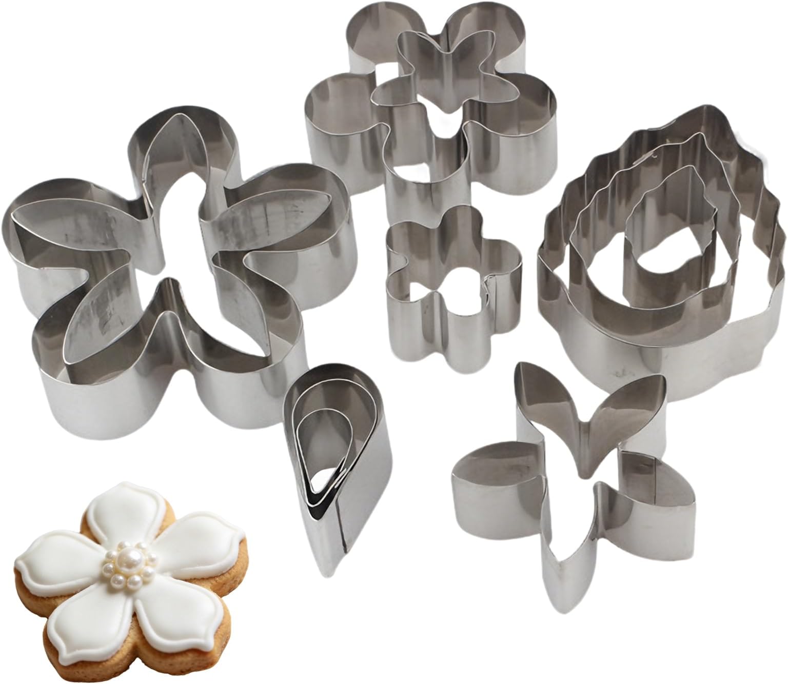 12 Pcs Spring Mini Cookie Cutters Shortbread Mould Leaf Rose Petal Teardrop Flower Shapes Metal Scone Cutter Cake Tool Sugar Craft DIY Model Set