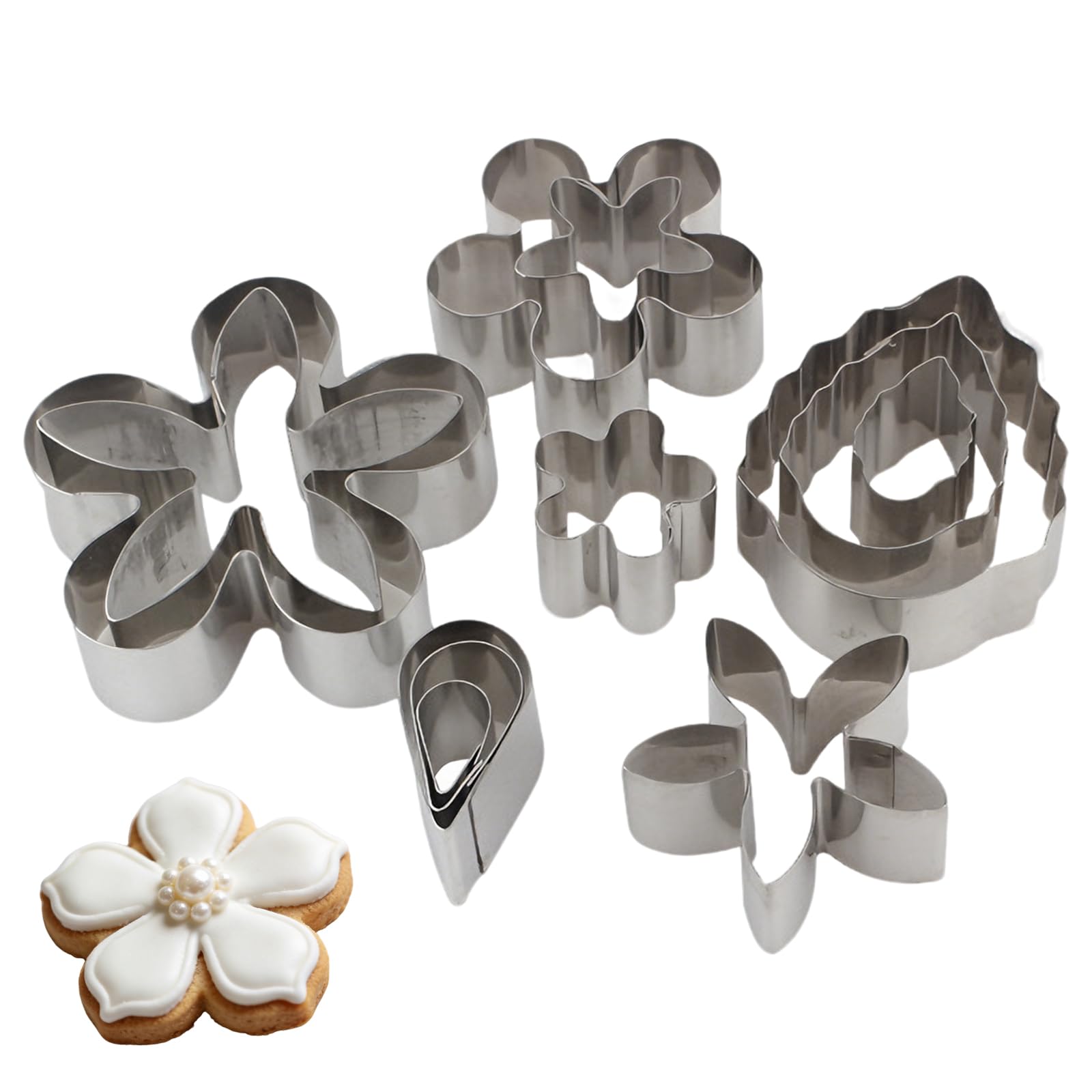 12 Pcs Spring Mini Cookie Cutters Shortbread Mould Leaf Rose Petal Teardrop Flower Shapes Metal Scone Cutter Cake Tool Sugar Craft DIY Model Set