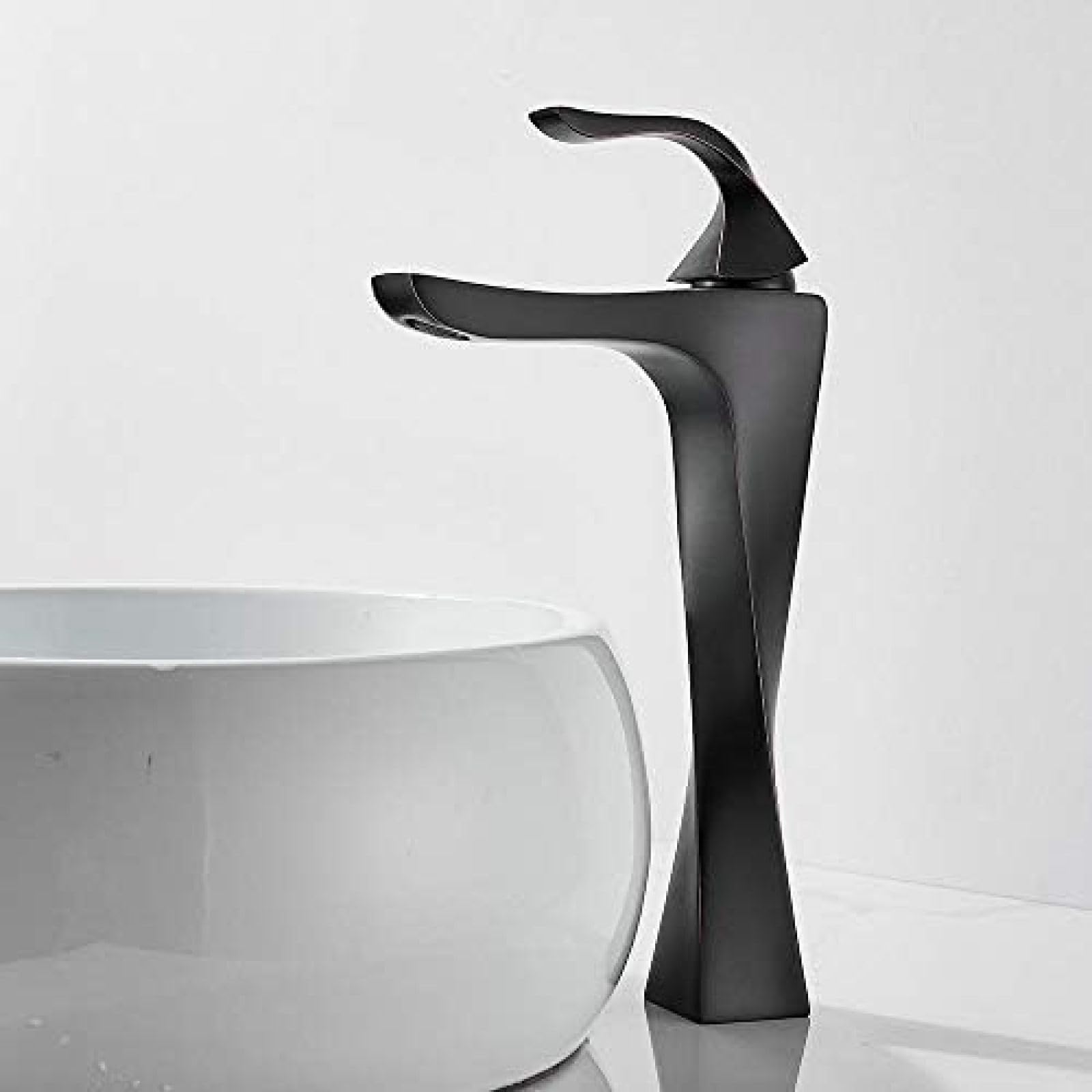 Rubinetto per lavabo in Bronzo Nero, Miscelatore per Montaggio su Piano, Cascata, Rubinetto per Bagno, lavandini da appoggio, Miscelatore per Acqua Calda e Fredda