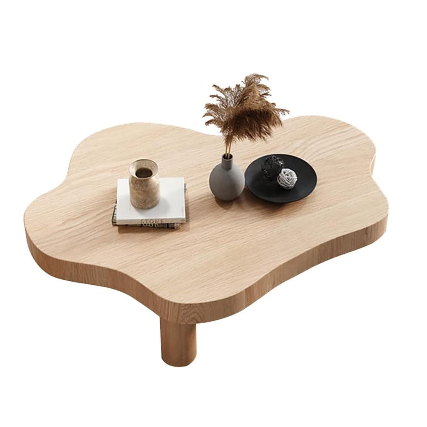 SXZenSpace Solid Wood Coffee Table, Cloud Shaped Irregular Table with 3 Legs, Modern Round Thickened Side for Living Room,Natural-60x35x40cm