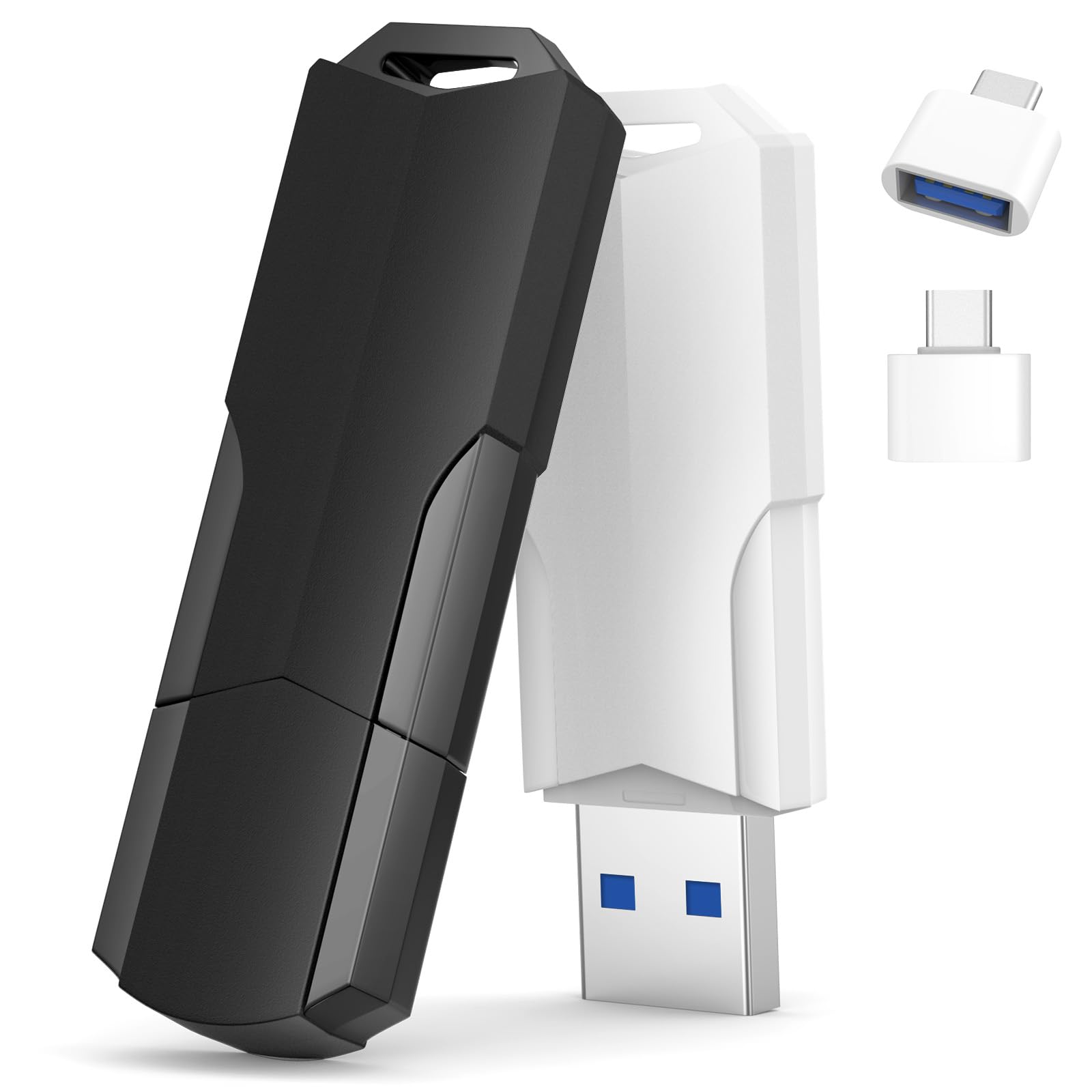 64GB Flash Drives 2 Pack Wooolken USB 3.0 Thumb Drives with USB C Adapters and Lanyards,Memory Sticks for Data Storage