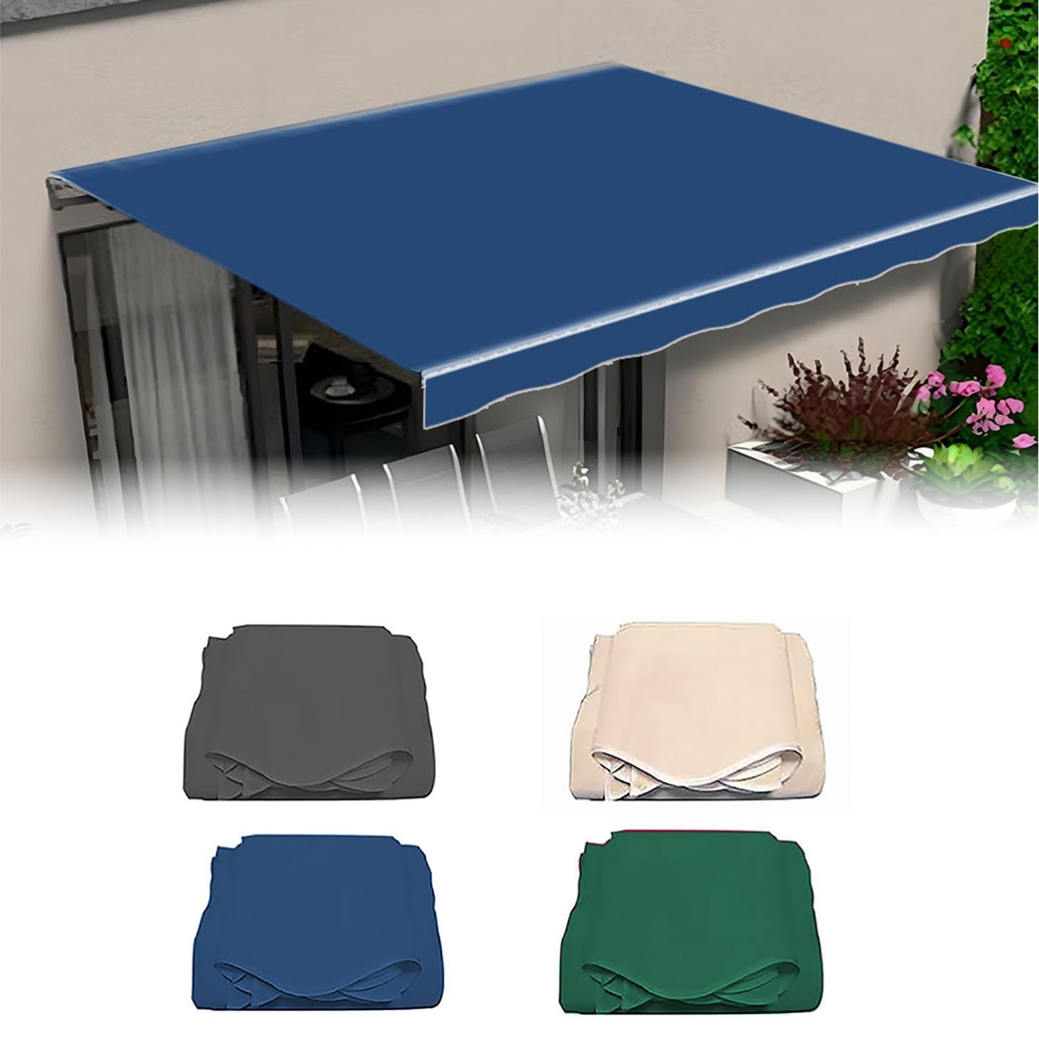 Toldo retráctil de repuesto azul de poliéster 6,5x6,6x3m para terraza